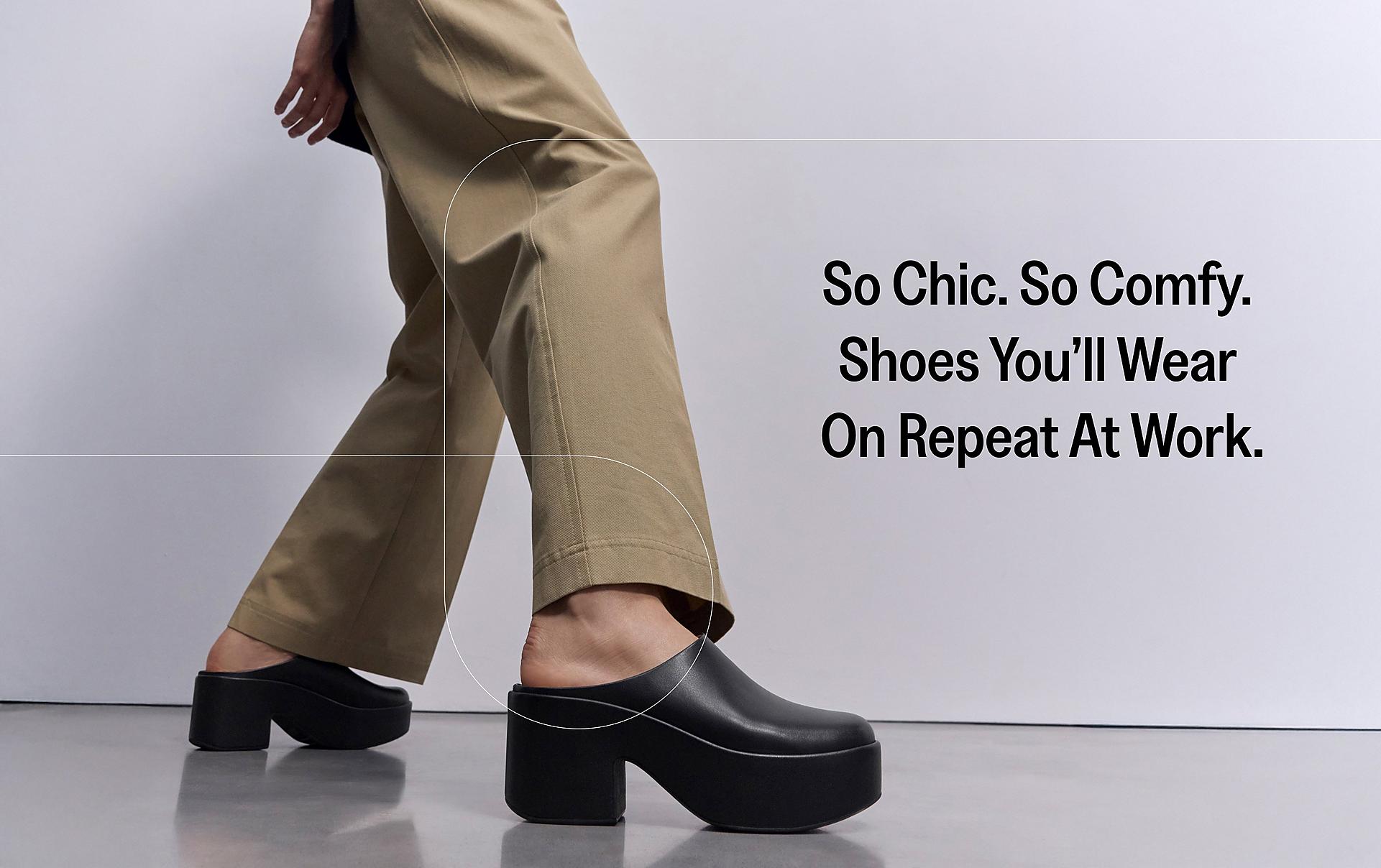 woman wearing PLATFFORMS Suede Heeled Mules from FitFlop