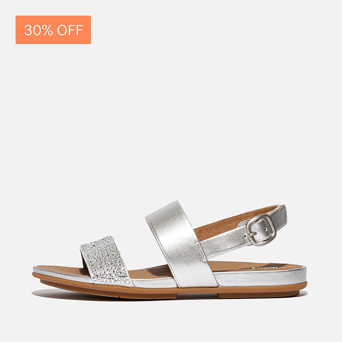 GRACIE Crystal-Mix Leather Back-Strap Sandals