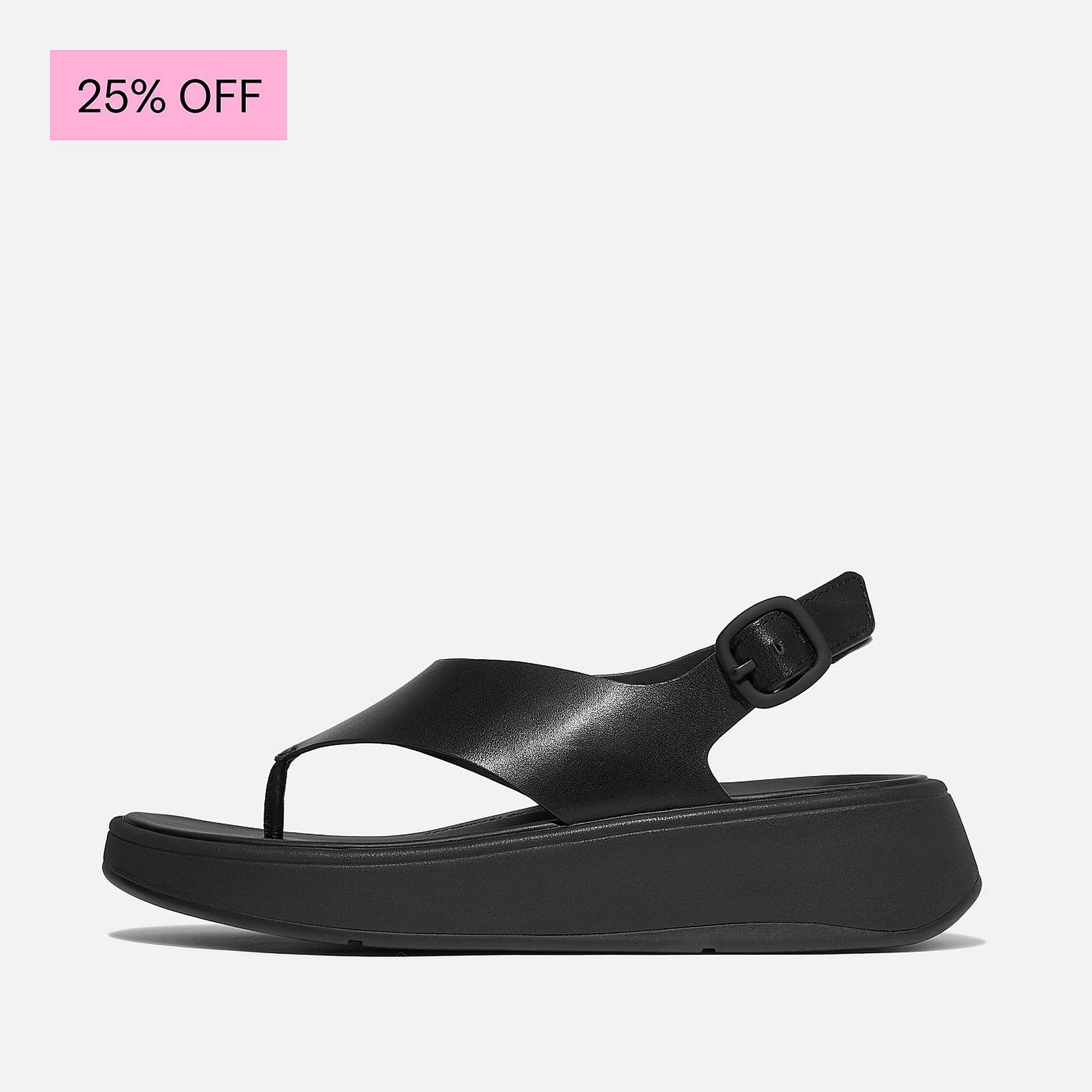F-MODE Leather Flatform Back-Strap Toe-Post Sandals