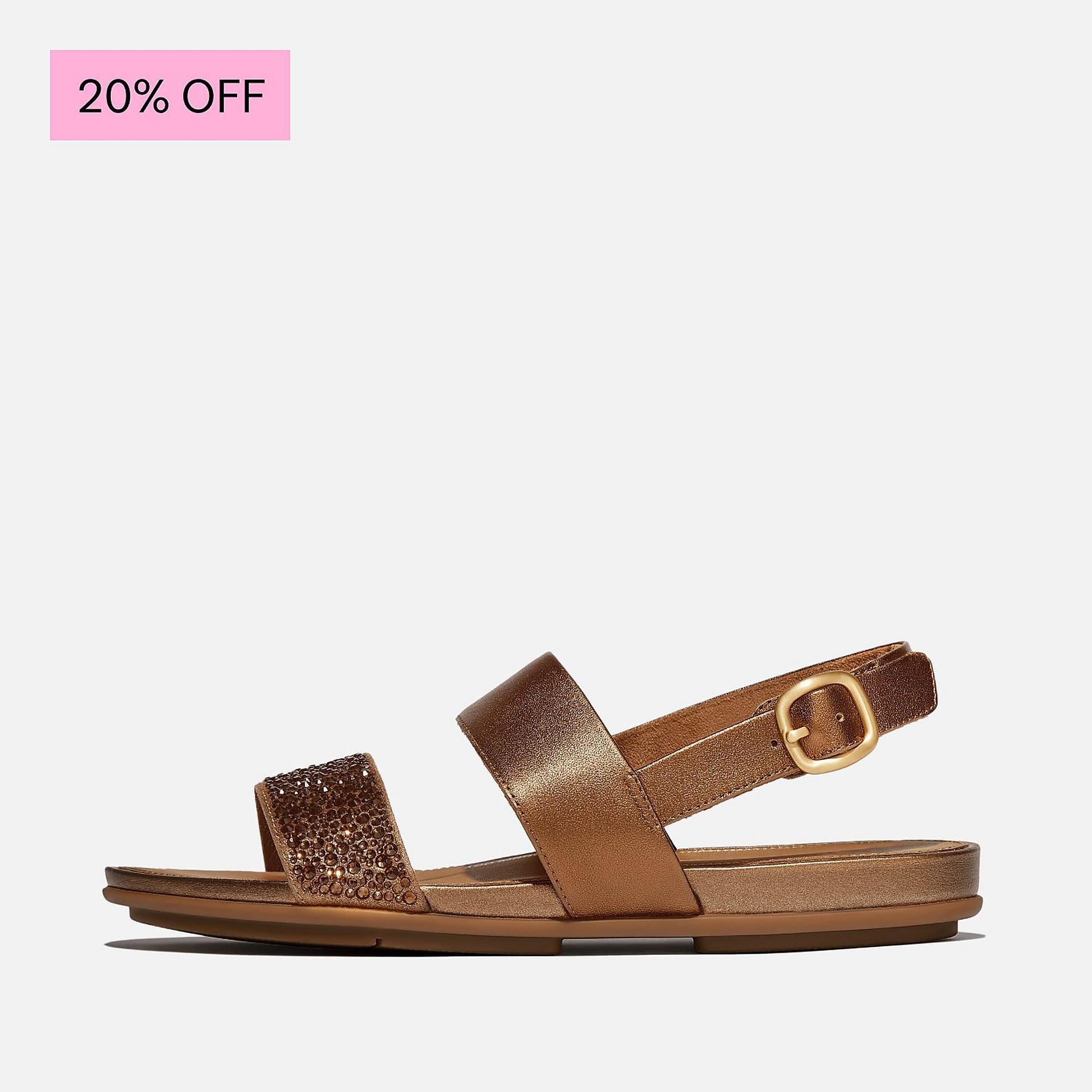 GRACIE Crystal-Mix Leather Back-Strap Sandals