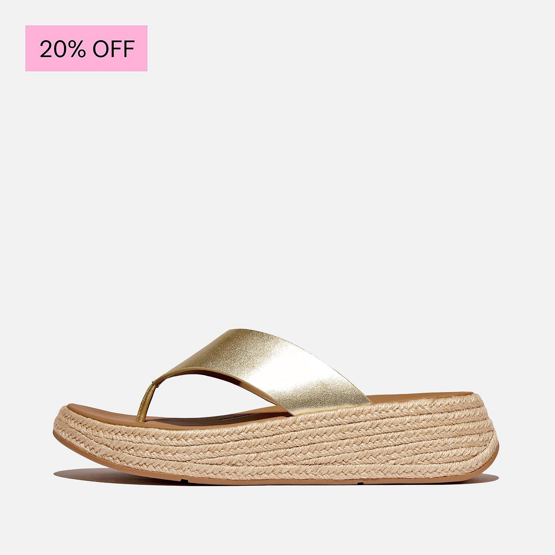 F-MODE Espadrille Metallic-Leather Flatform Toe-Post Sandals