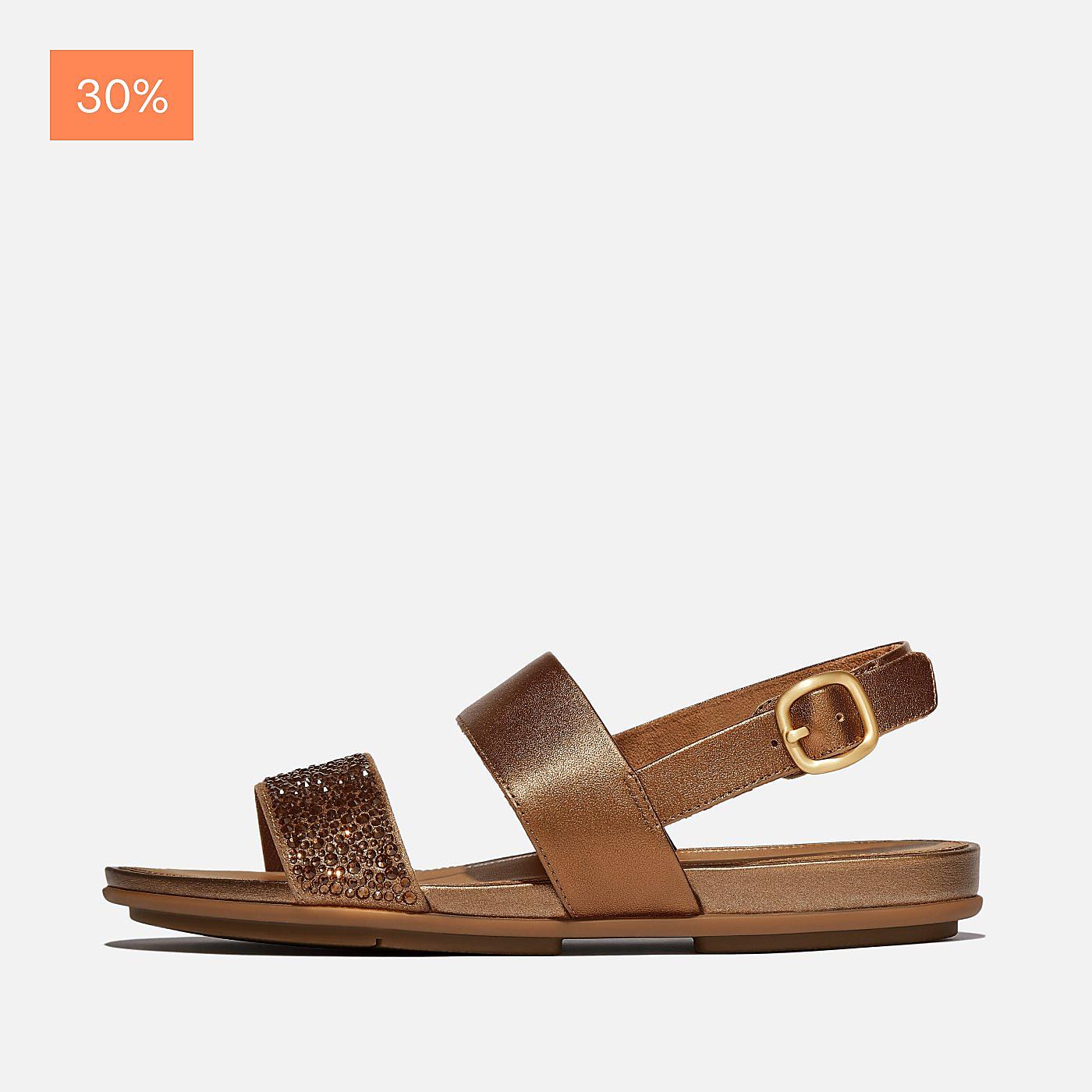 GRACIE Crystal-Mix Leather Back-Strap Sandals
