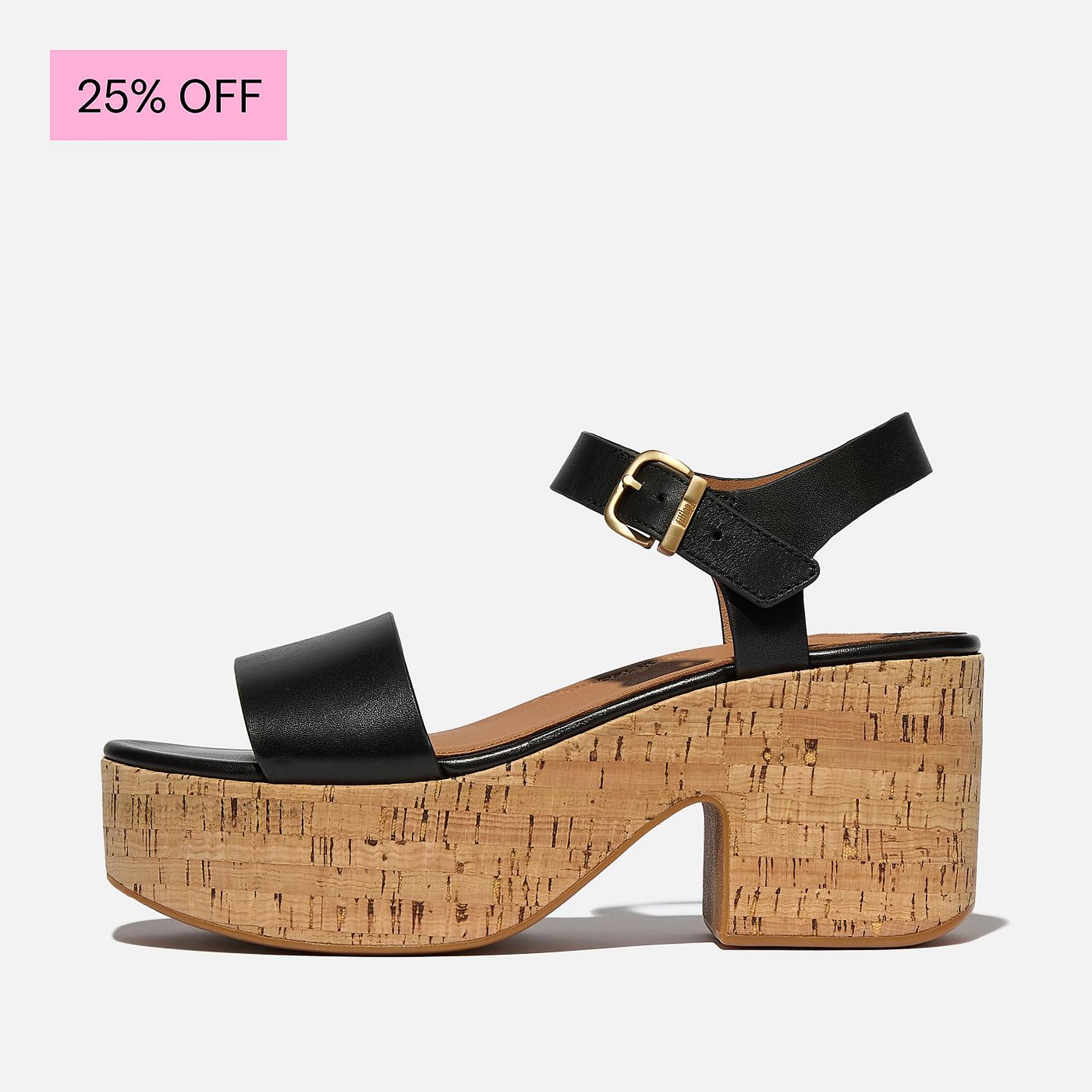 PLATFFORMS Leather/Cork Heeled Ankle-Strap Sandals