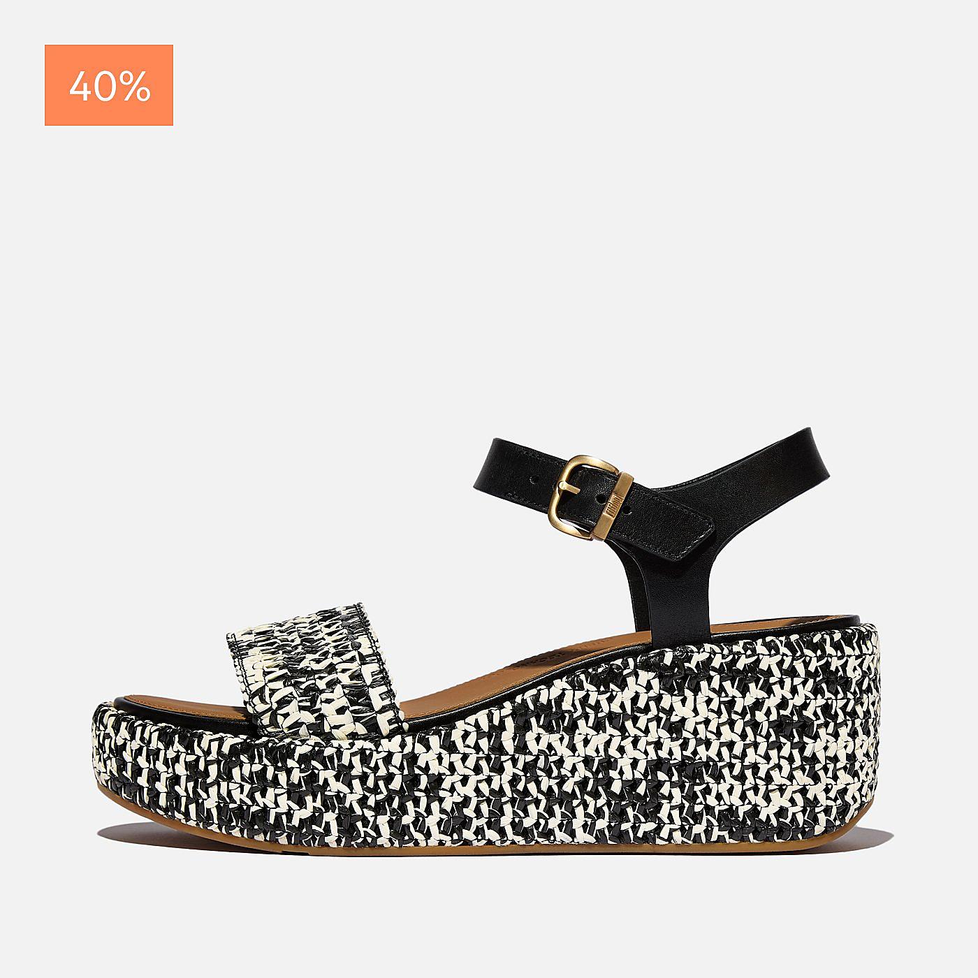 PLATFFORMS Two-Tone Woven Wedge Ankle-Strap Sandals