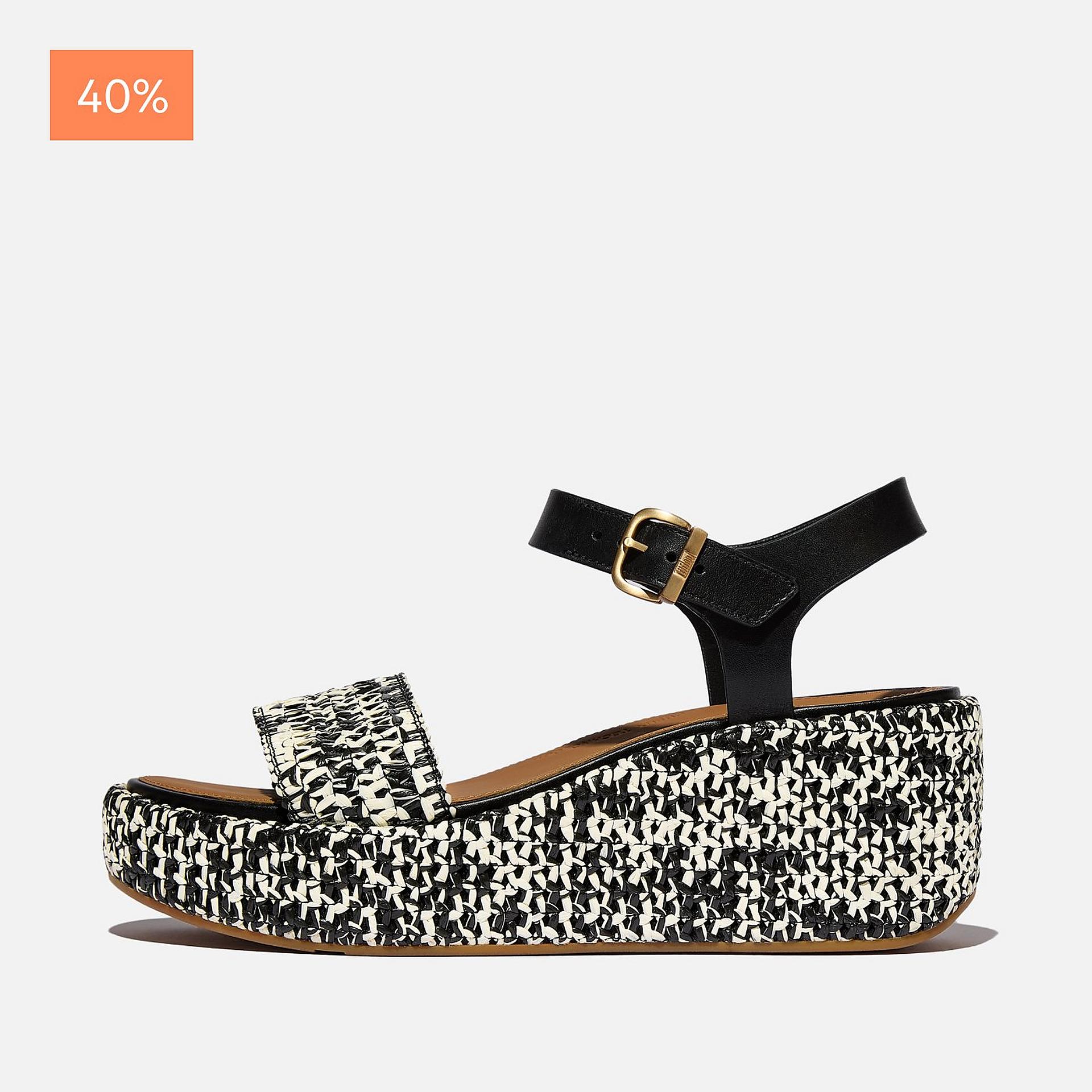 PLATFFORMS Two-Tone Woven Wedge Ankle-Strap Sandals