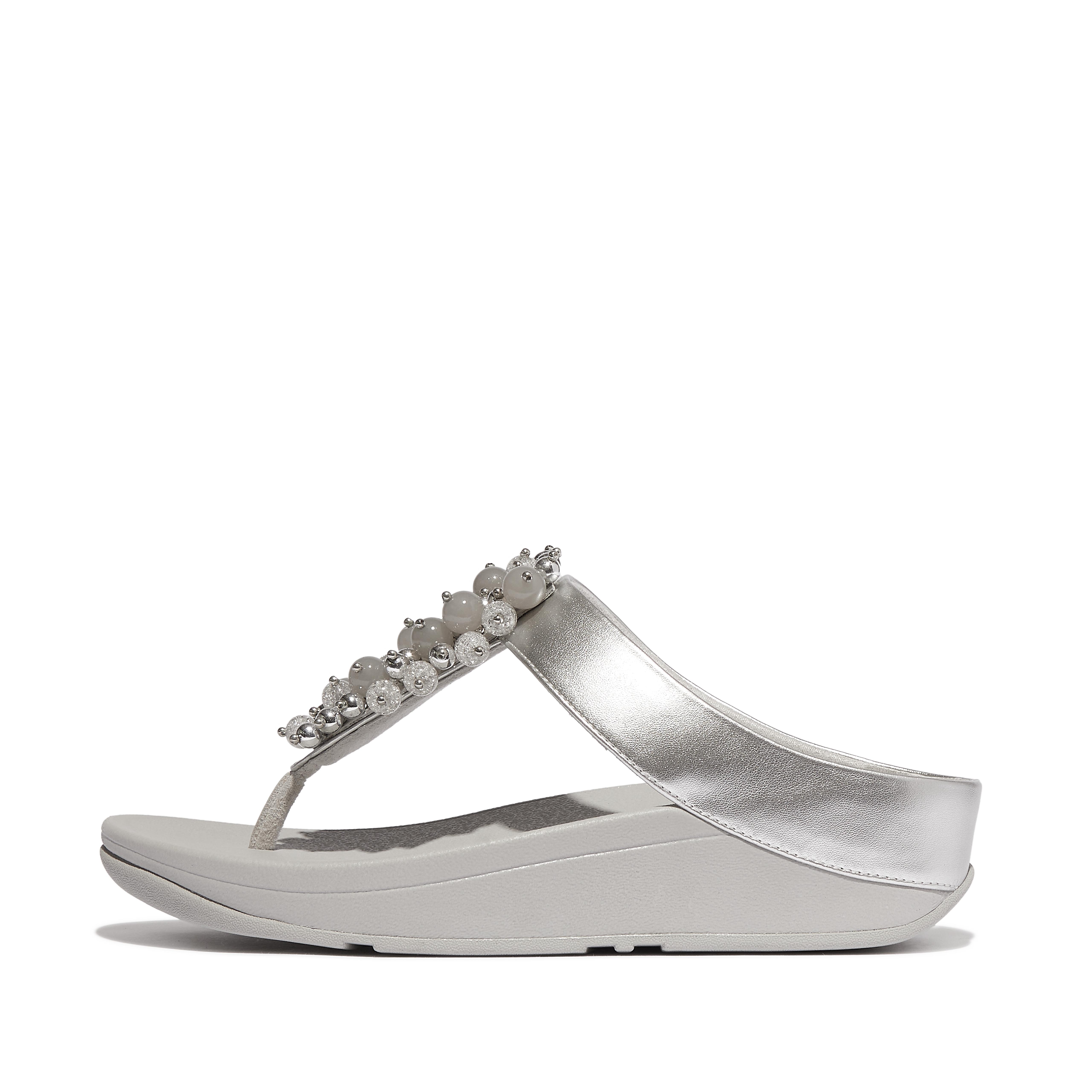 Women FINO Bauble-Bead Toe-Post Sandals Faux Leather Pu