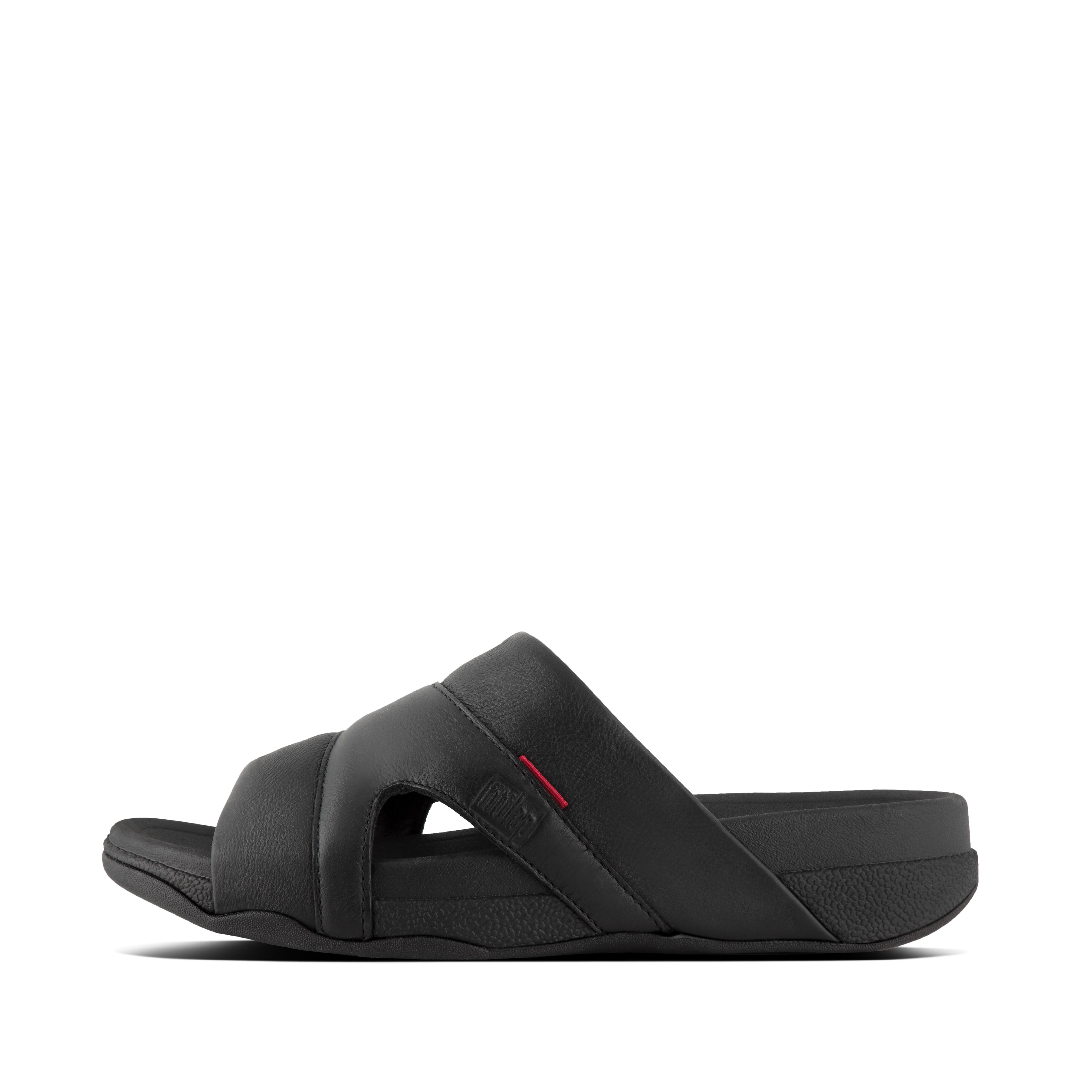 Men's Leather Flip Flops, Roadie Black Grease