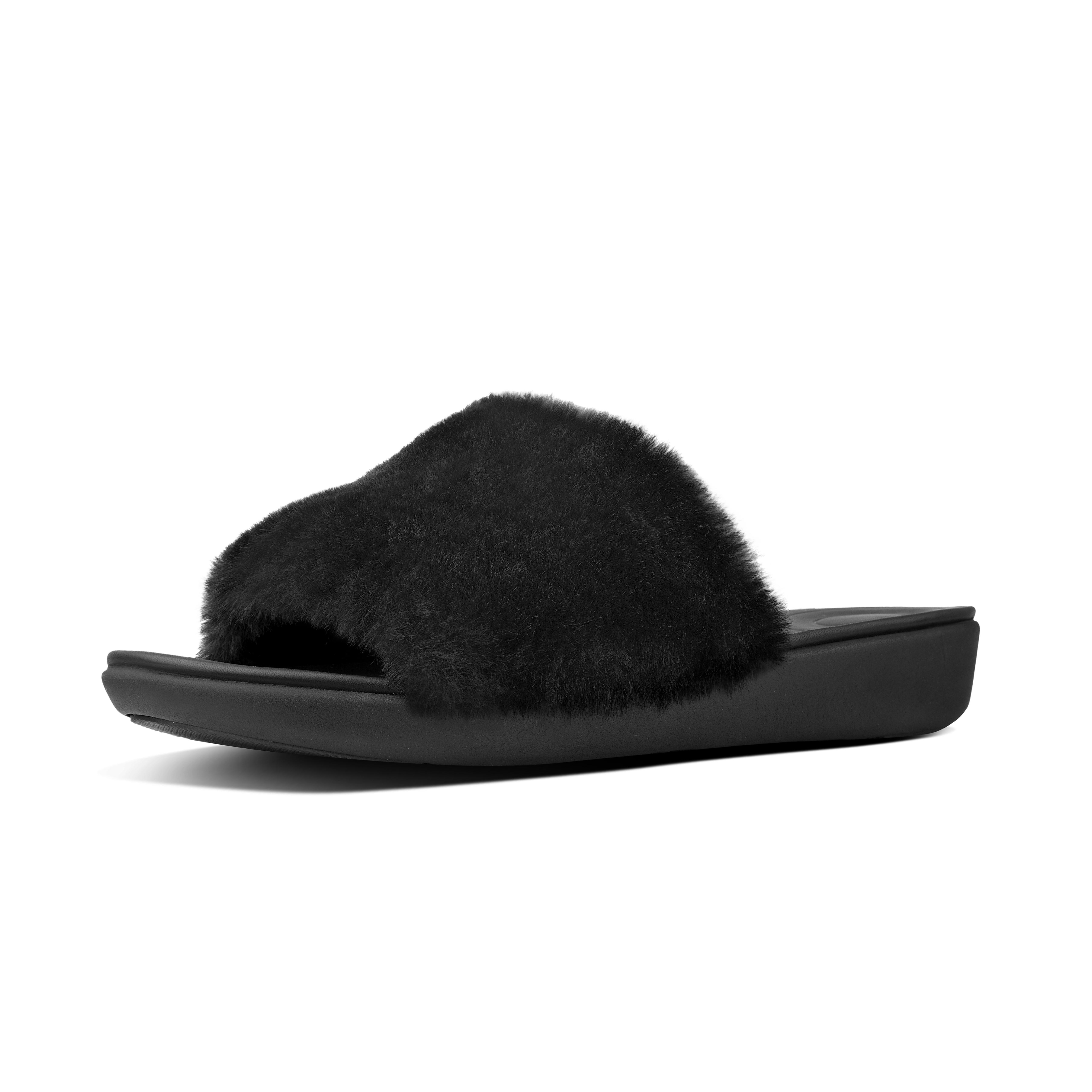 faux fur black slides