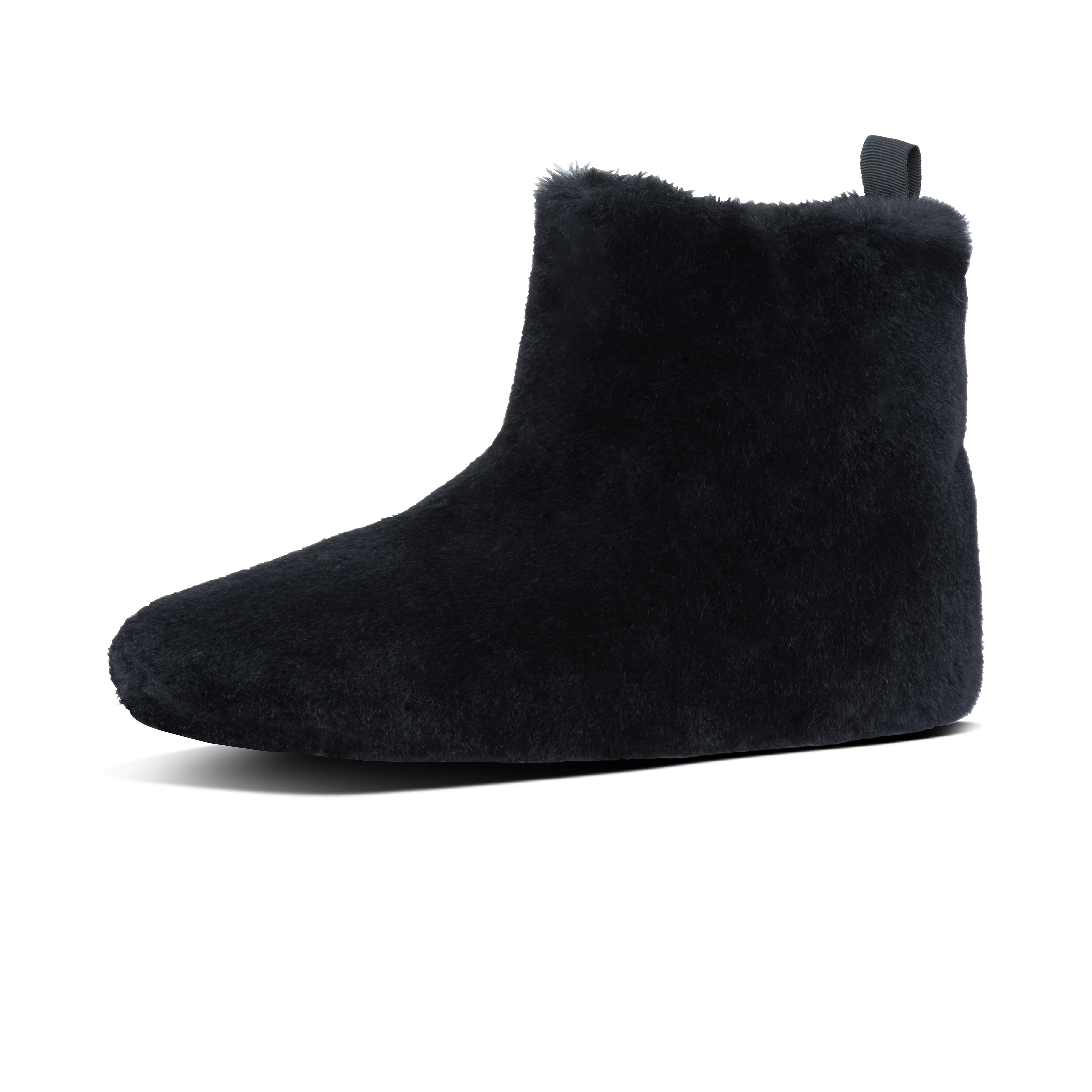 black fluffy slipper boots