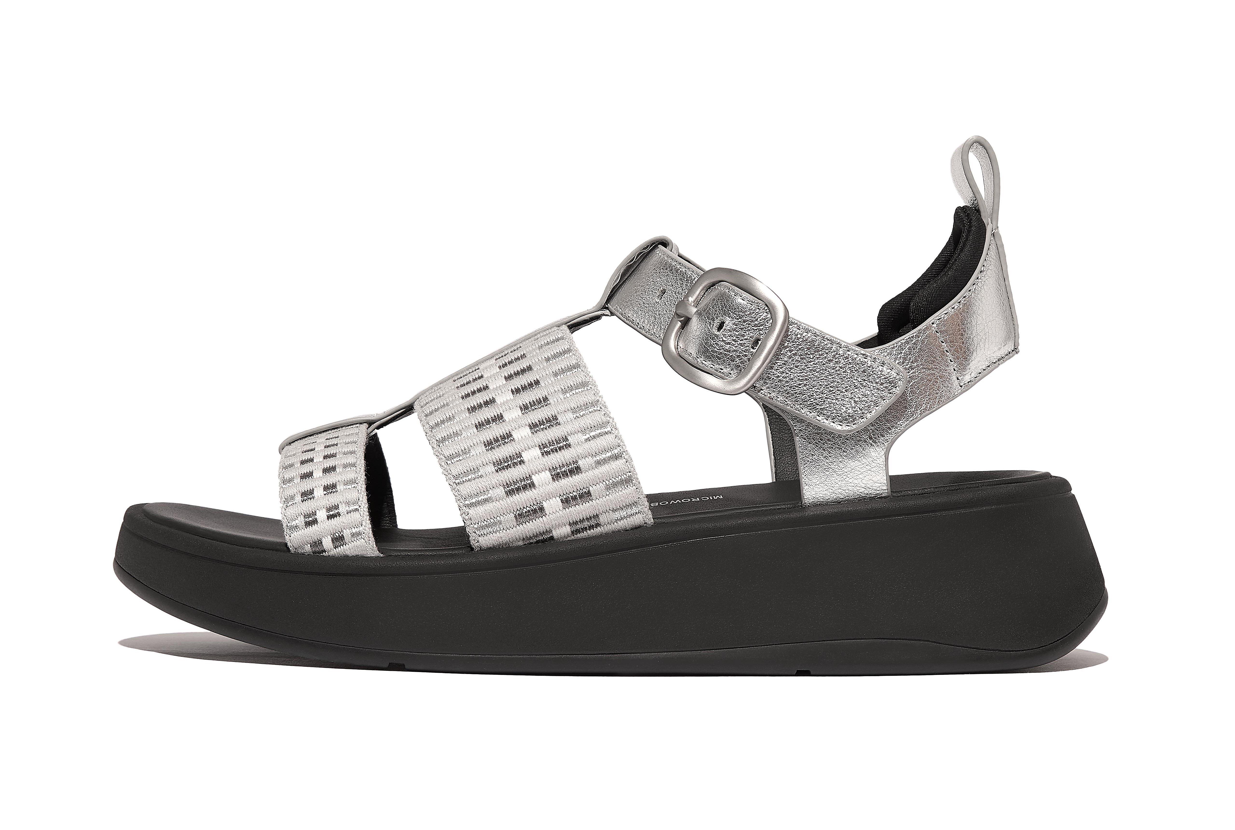 Metallic-Leather/Webbing Flatform Fisherman Sandals