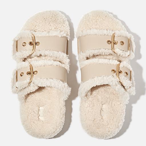 EUC Double T Genuine Shearling Sport outlet Slide Sandal