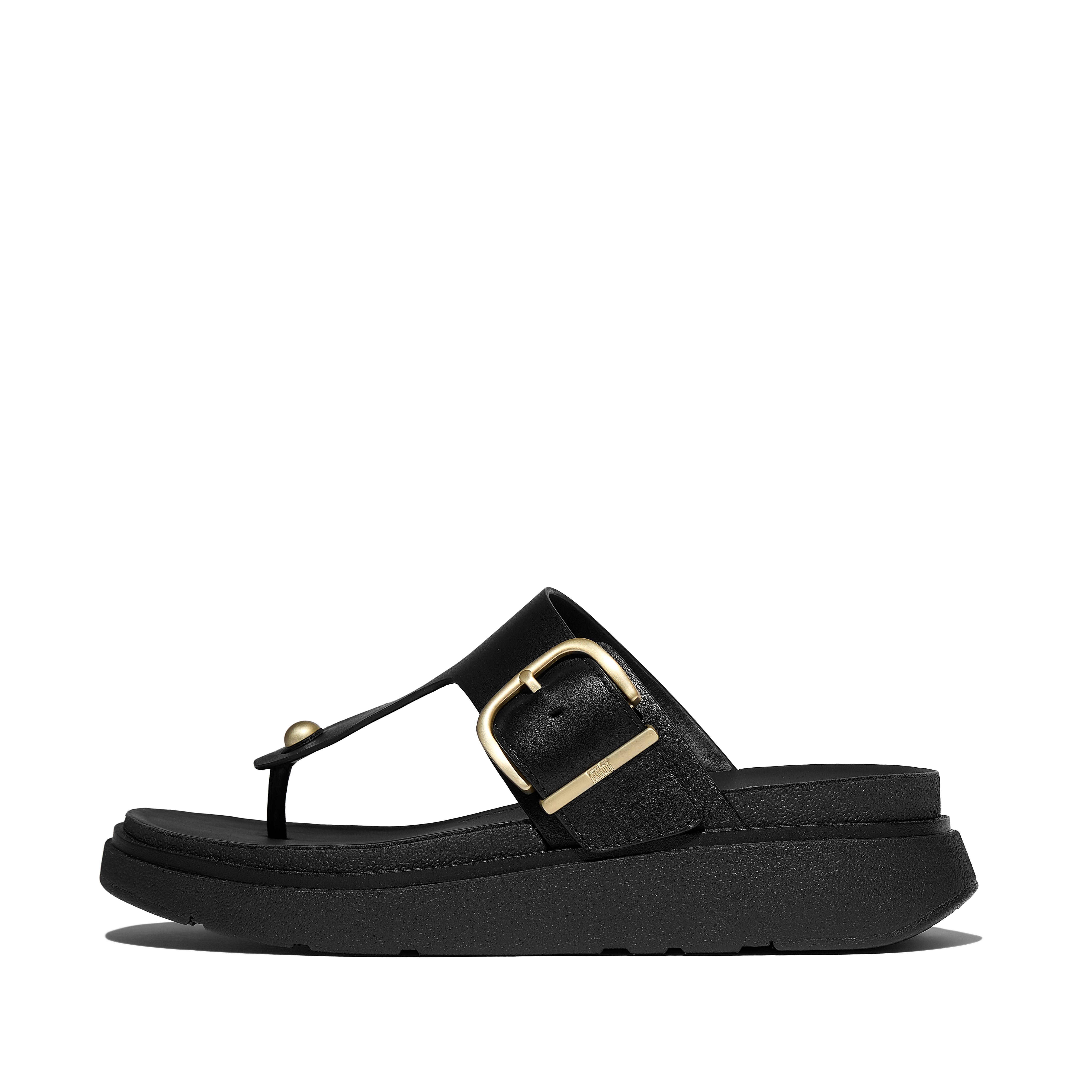 FitFlop GEN-FF Buckle Leather Toe-Post Sandals, Full Price, Black, Size: US 6