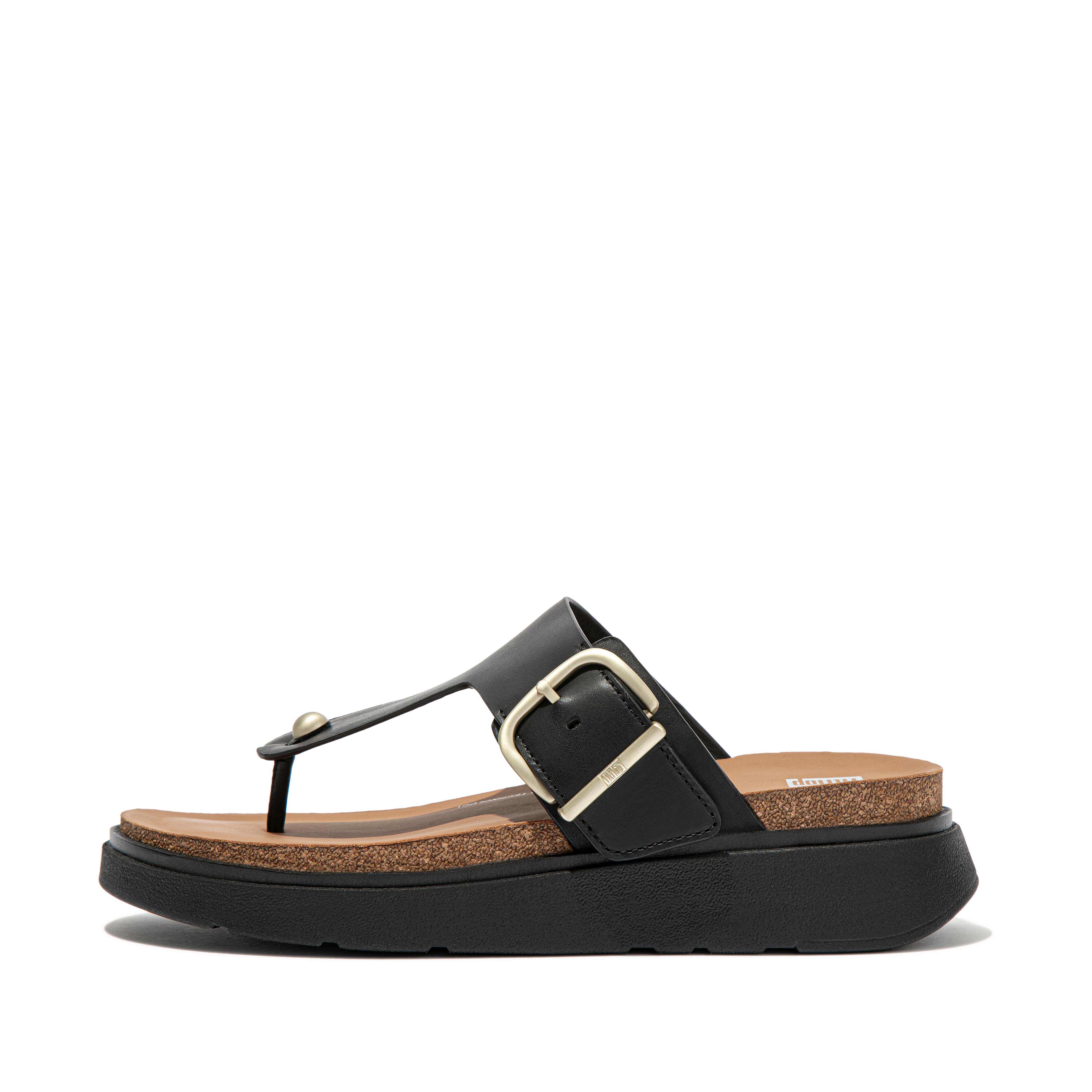 Fitflop Buckle Leather Toe-Post Sandals,Black