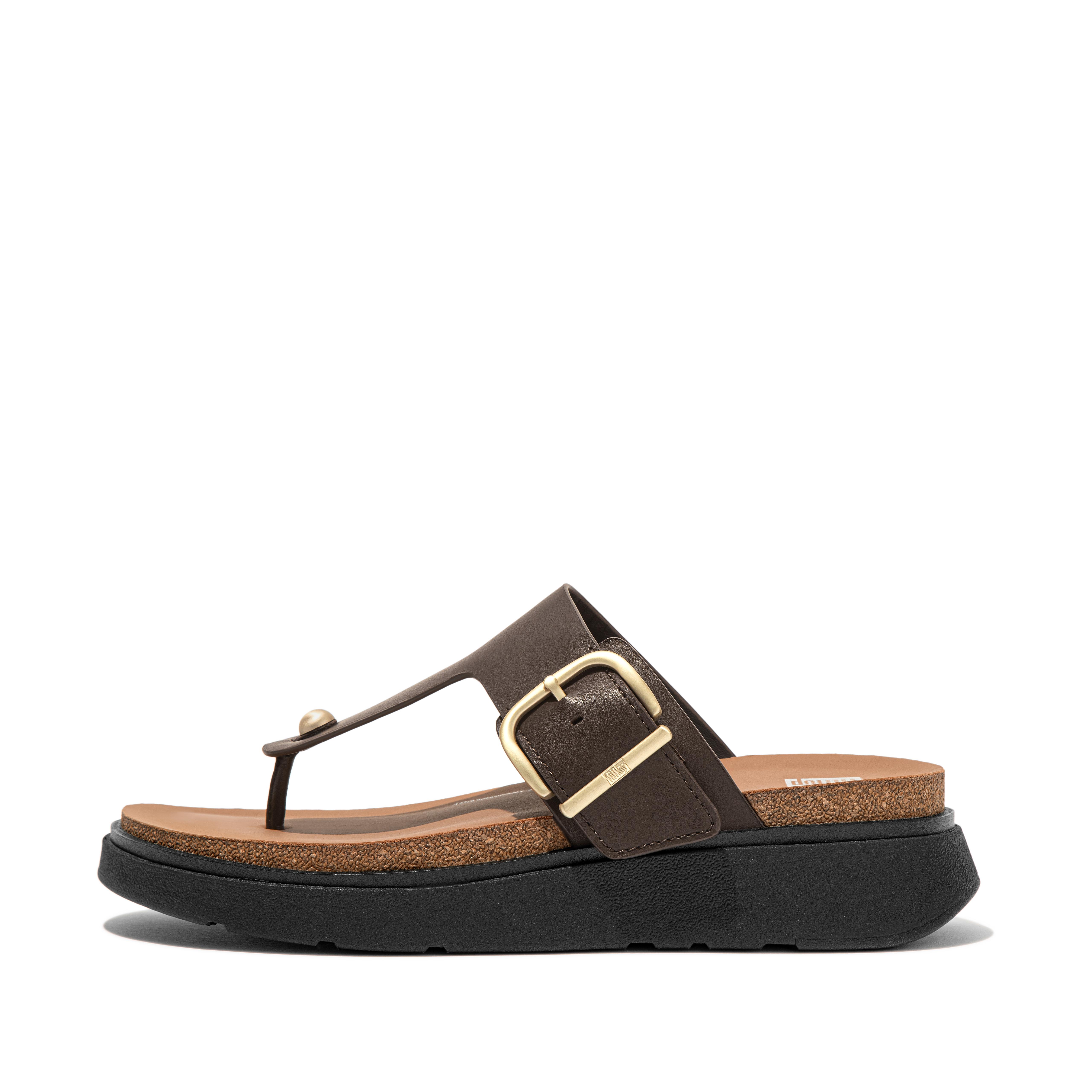 Fitflop Buckle Leather Toe-Post Sandals,Brown Mix