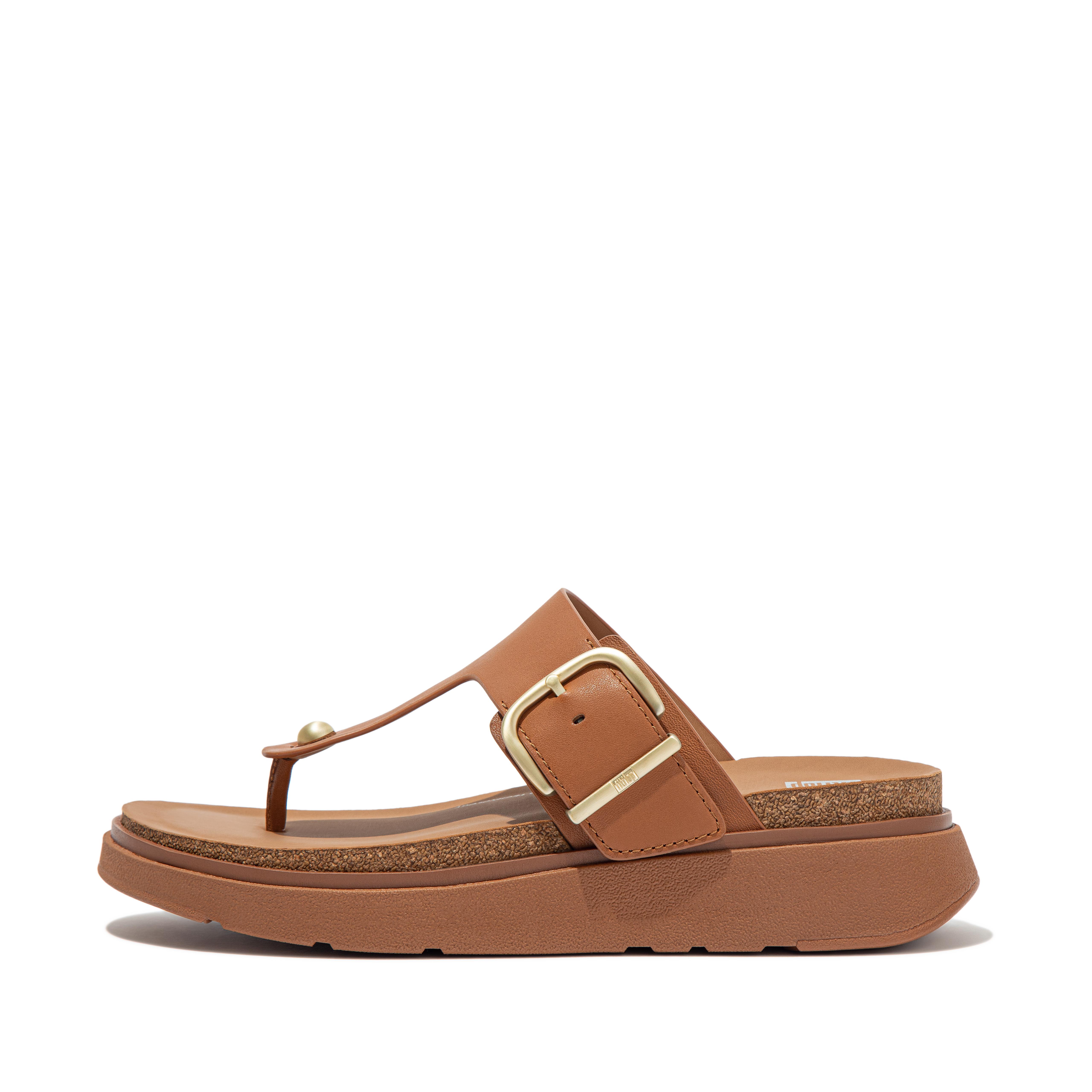 FitFlop GEN-FF Buckle Leather Toe-Post Sandals, Outlet, Light Tan, Size: US 8.5