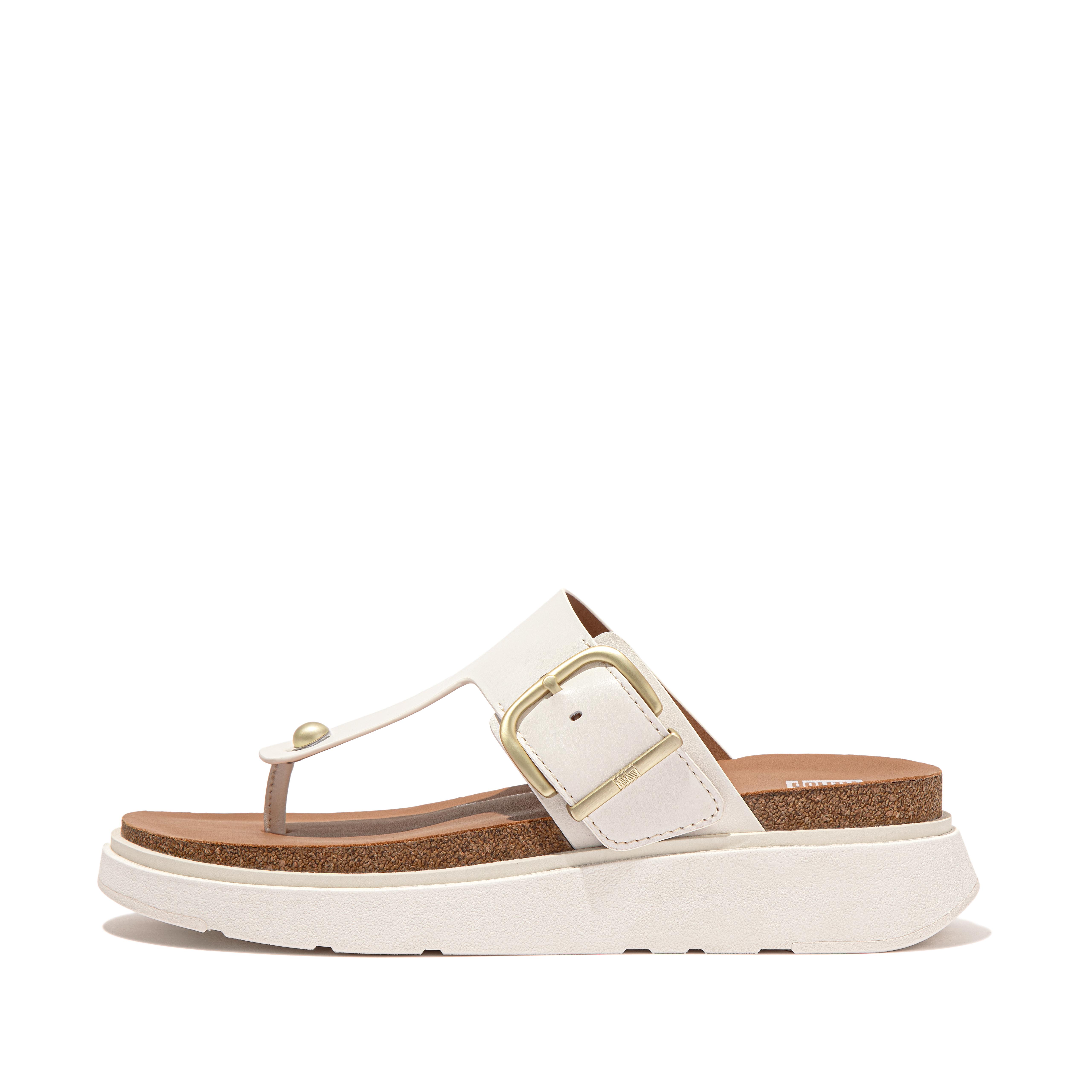 Fitflop Buckle Leather Toe-Post Sandals,Urban White