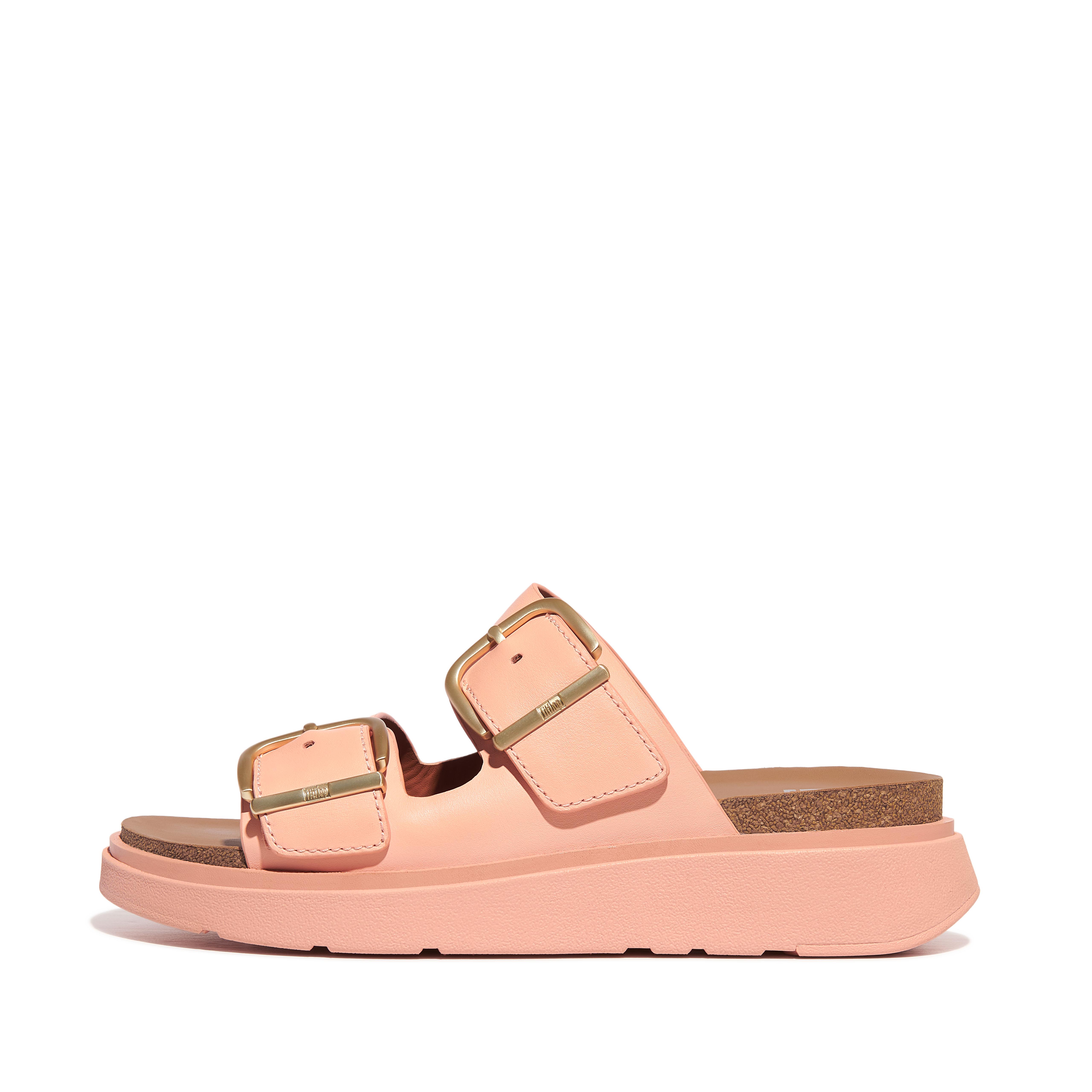Fitflop Buckle Two-Bar Leather Slides,Blushy