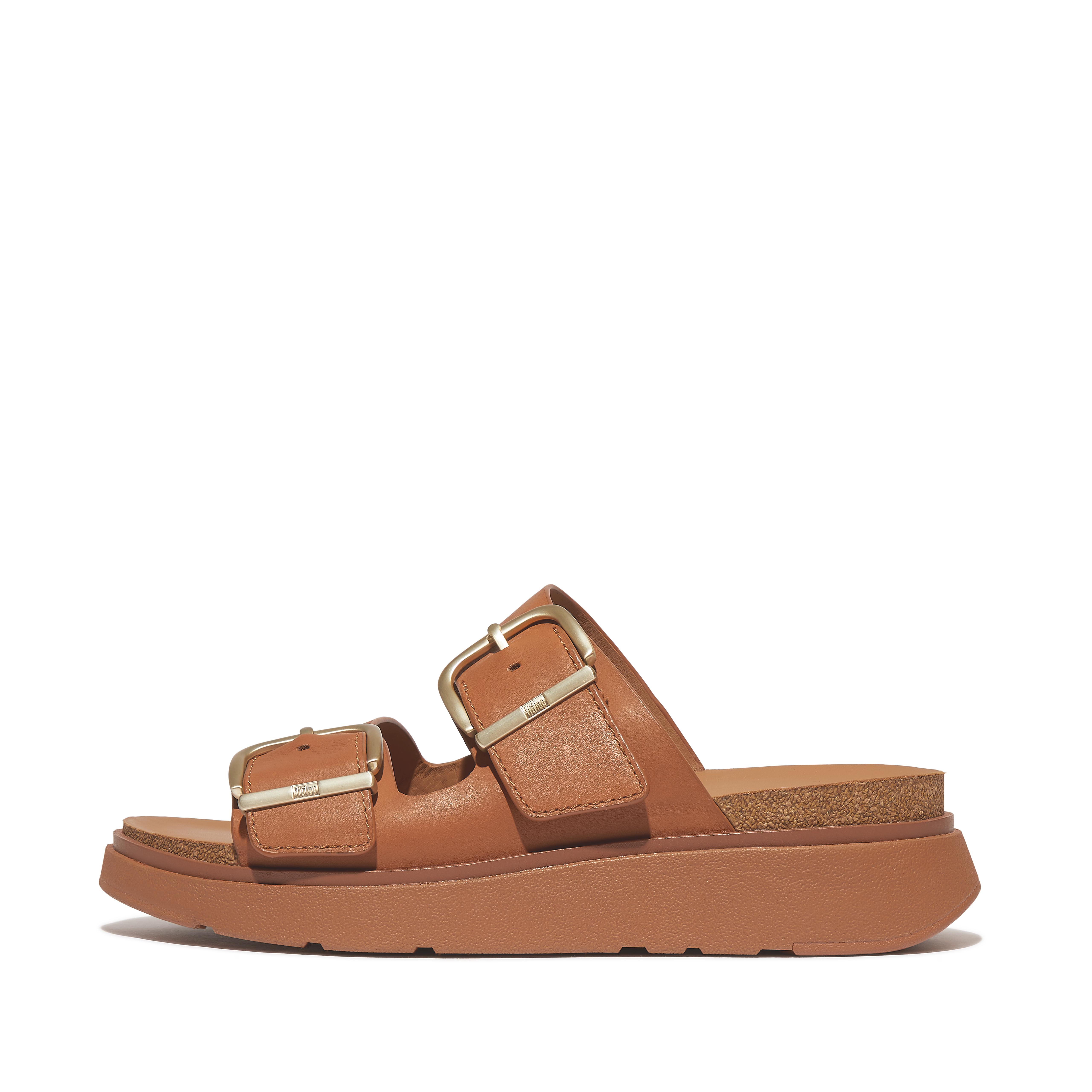 Women GEN-FF Buckle Two-Bar Leather Slides, Full Price