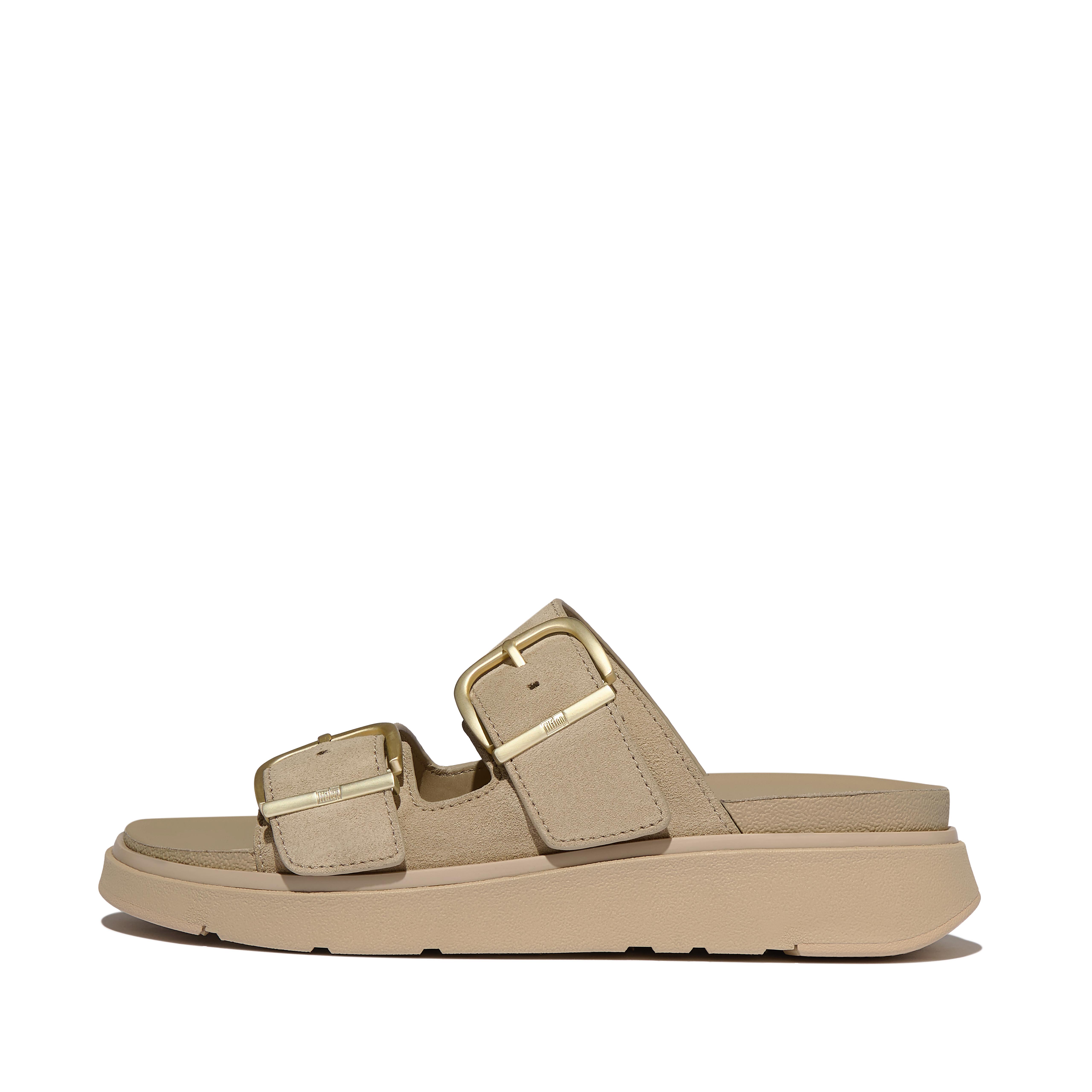 FitFlop GEN-FF Buckle Two-Bar Suede Slides, Full Price, Cappuccino, Size: US 5