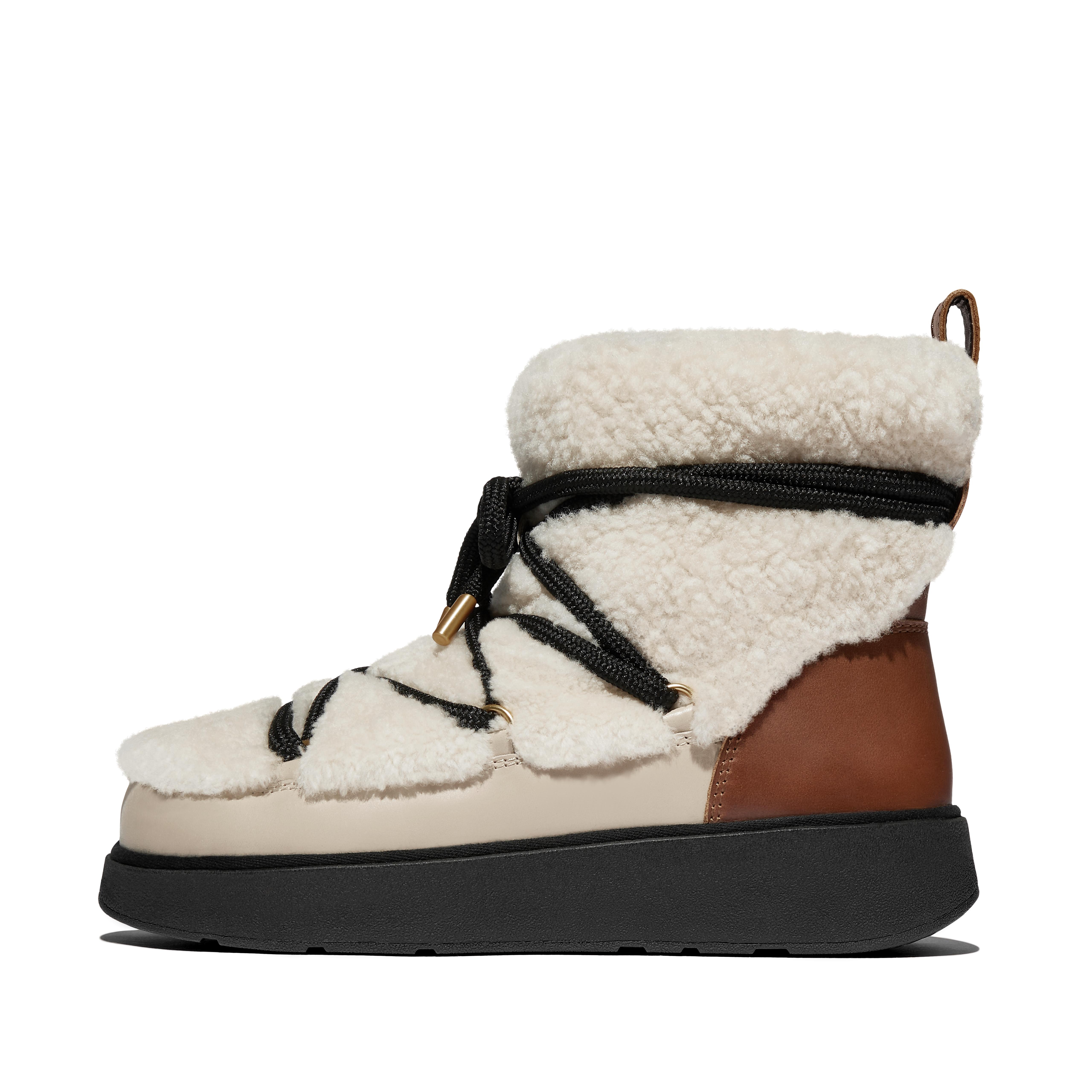 Women GEN-FF Curly-Shearling Crisscross-Lace Ankle Boots Leather/Shearling, Full Price