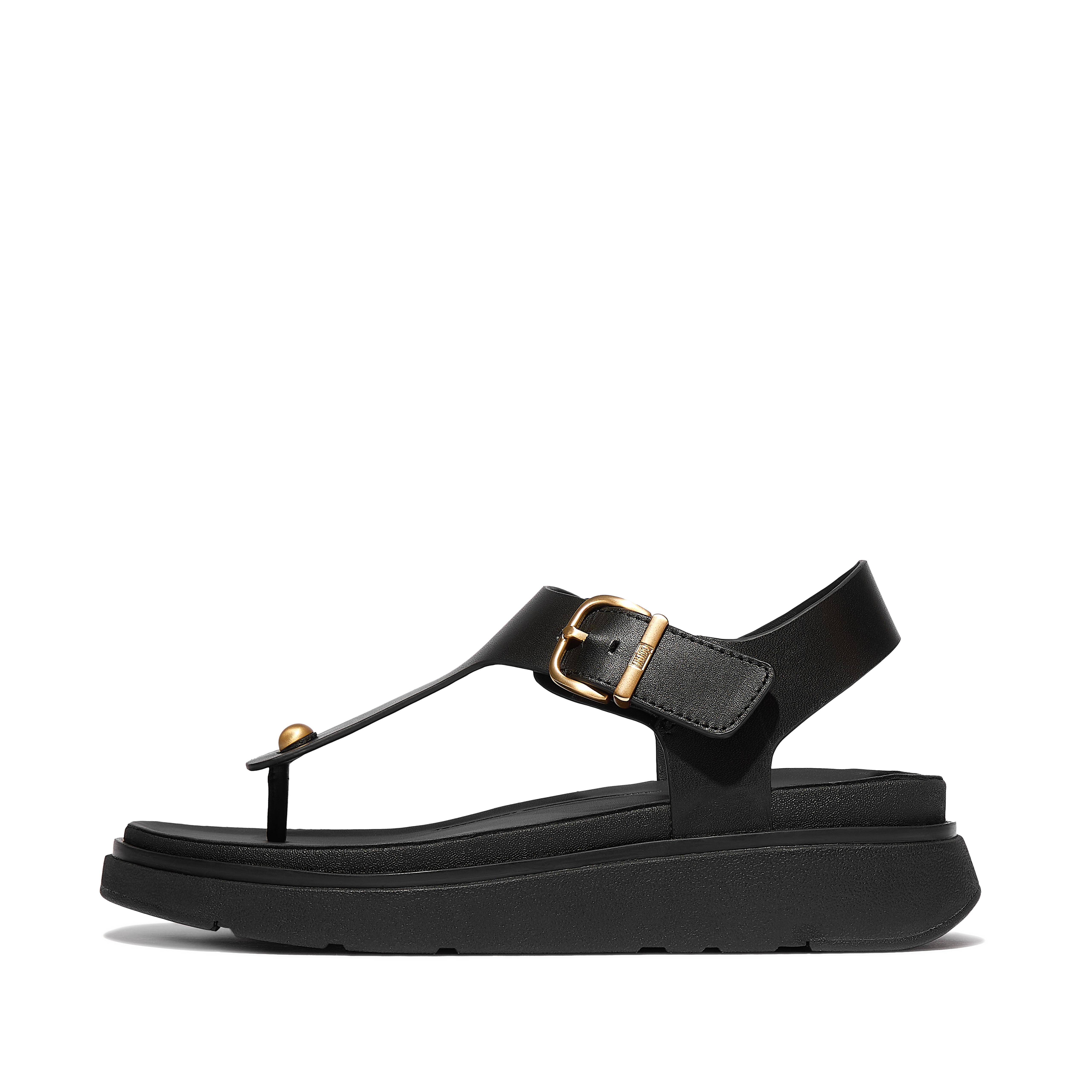 FitFlop GEN-FF Leather Back-Strap Toe-Post Sandals, Outlet, All Black, Size: US 6