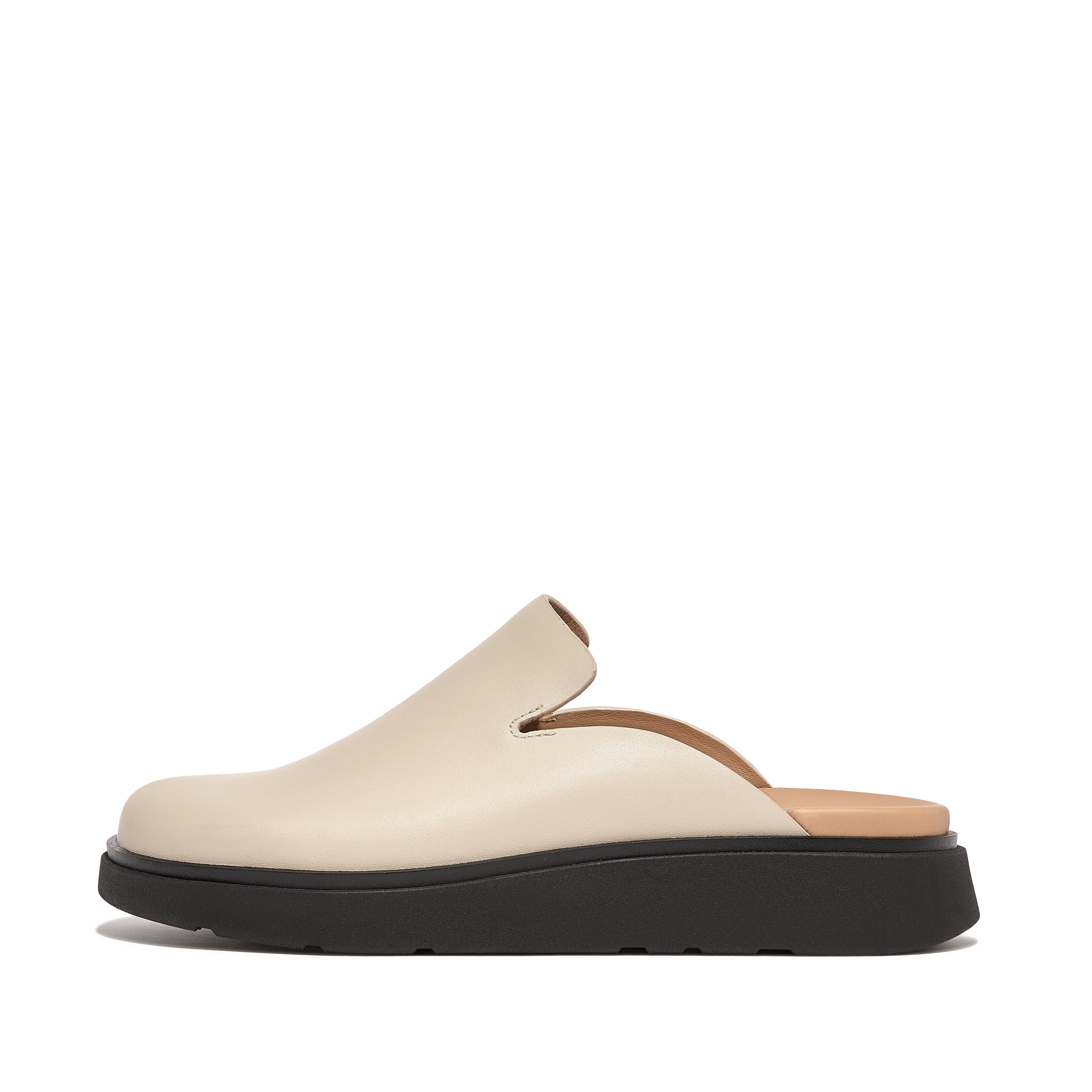 핏플랍 Fitflop Leather Mules,Stone Beige Mix