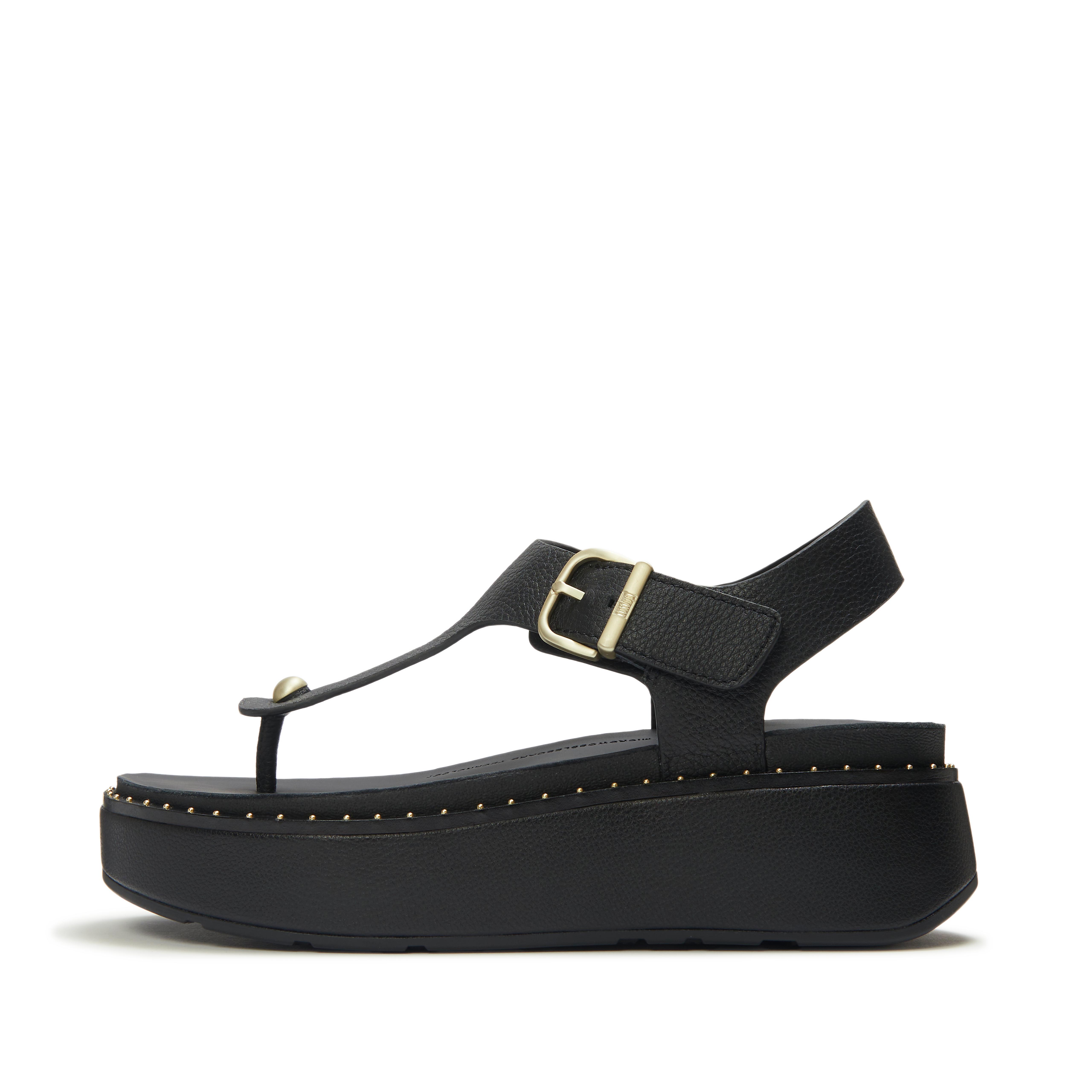 FitFlop GEN-FF Max Buckle Tumbled-Leather Toe-Post Sandals, Full Price, All Black, Size: US 10