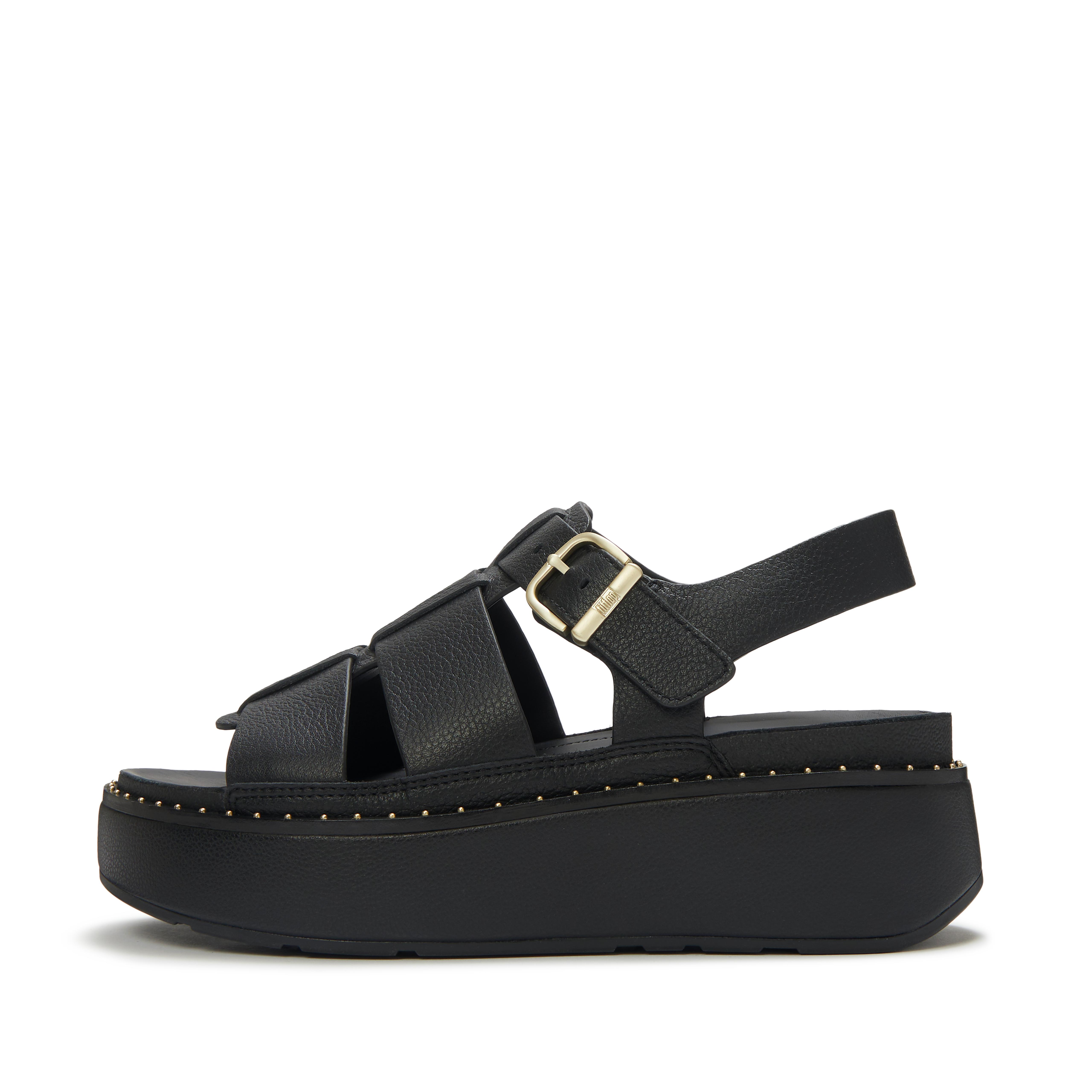 FitFlop GEN-FF Max Tumbled-Leather Fisherman Sandals, Full Price, All Black, Size: US 8