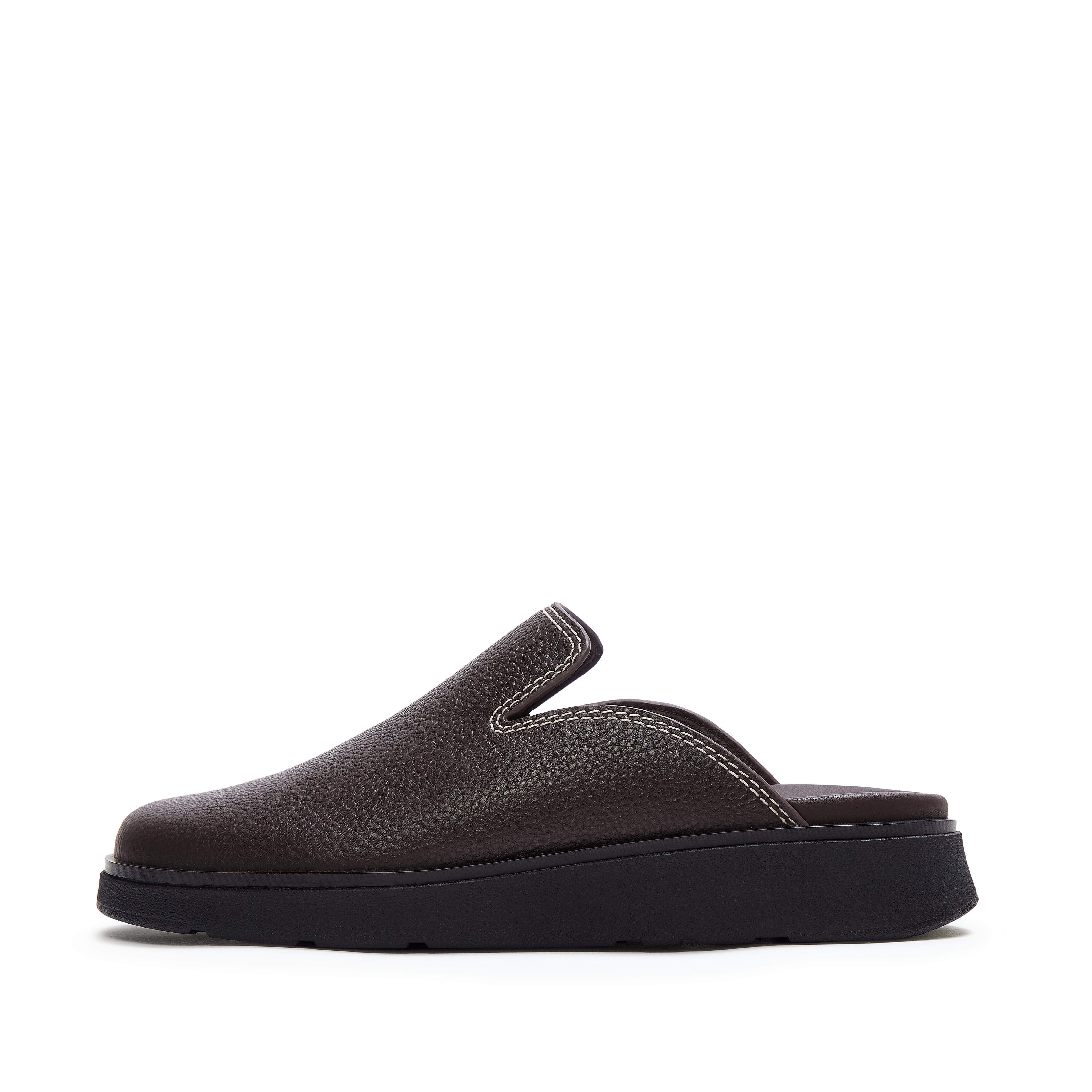 GEN-FF Mens Stitch-Detail Tumbled-Leather Mules