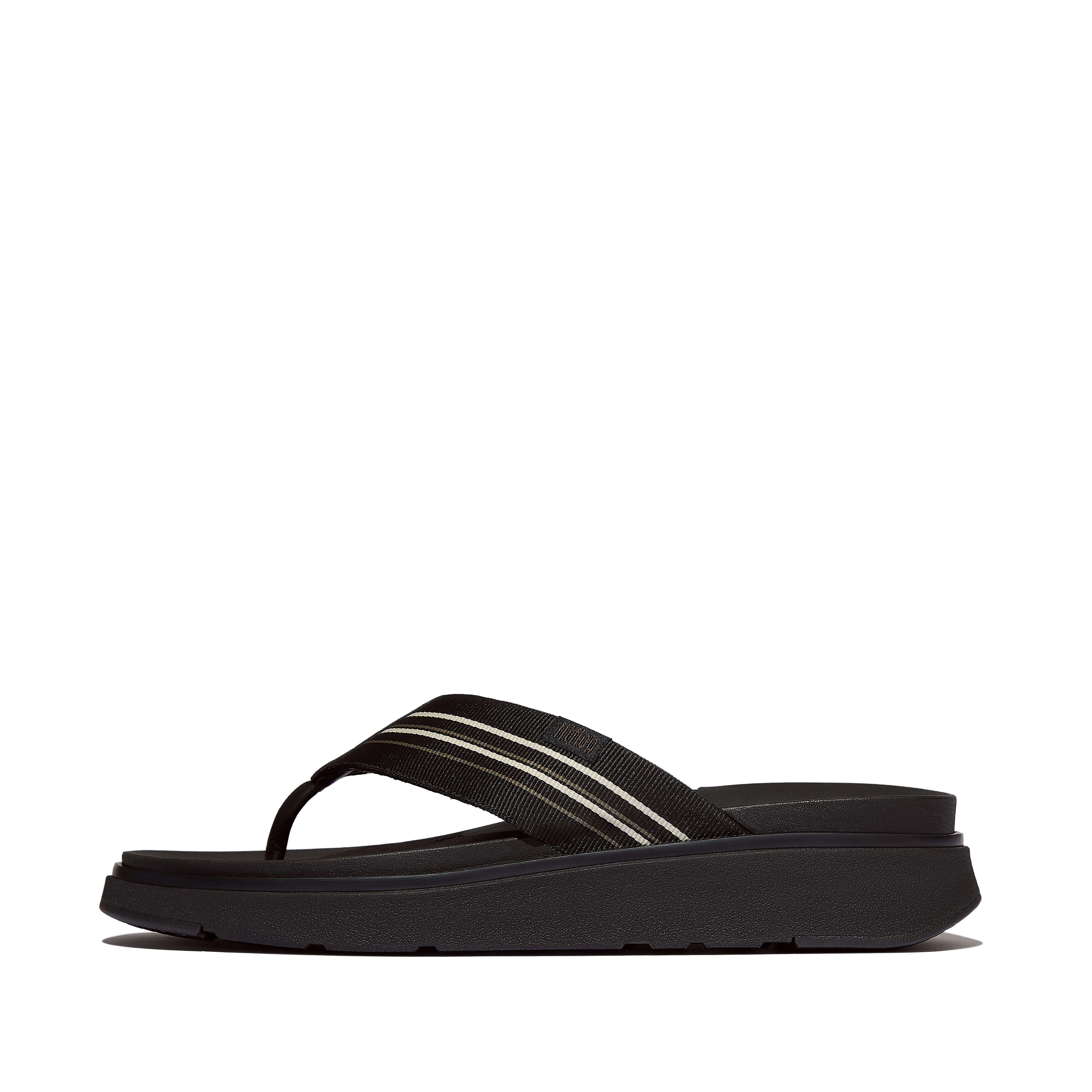 FitFlop GEN-FF Stripy-Webbing Flip-Flops Leather/Poly, Full Price, Black Mix, Size: US 9