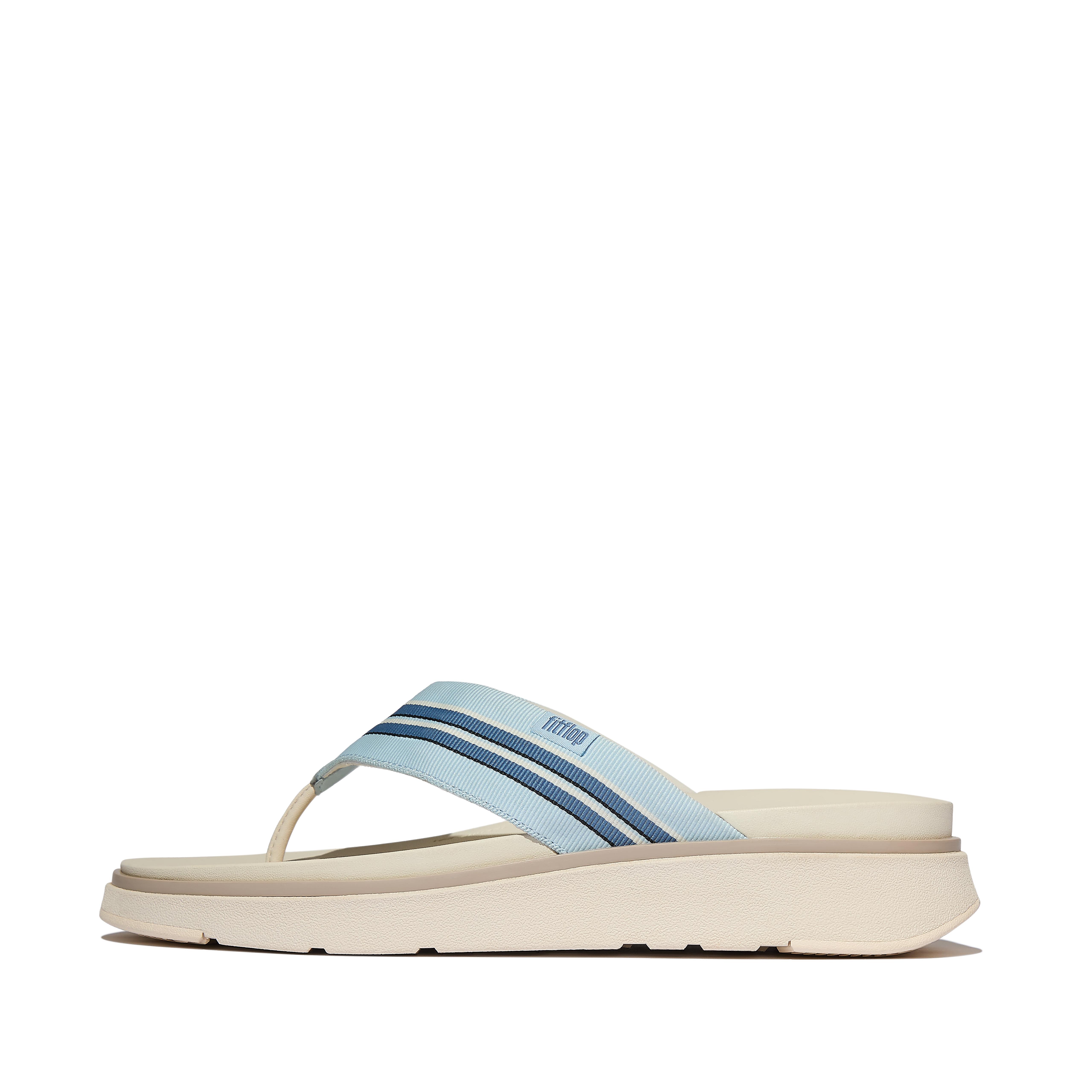 FitFlop GEN-FF Stripy-Webbing Flip-Flops Leather/Poly, Full Price, Sky Blue, Size: US 8