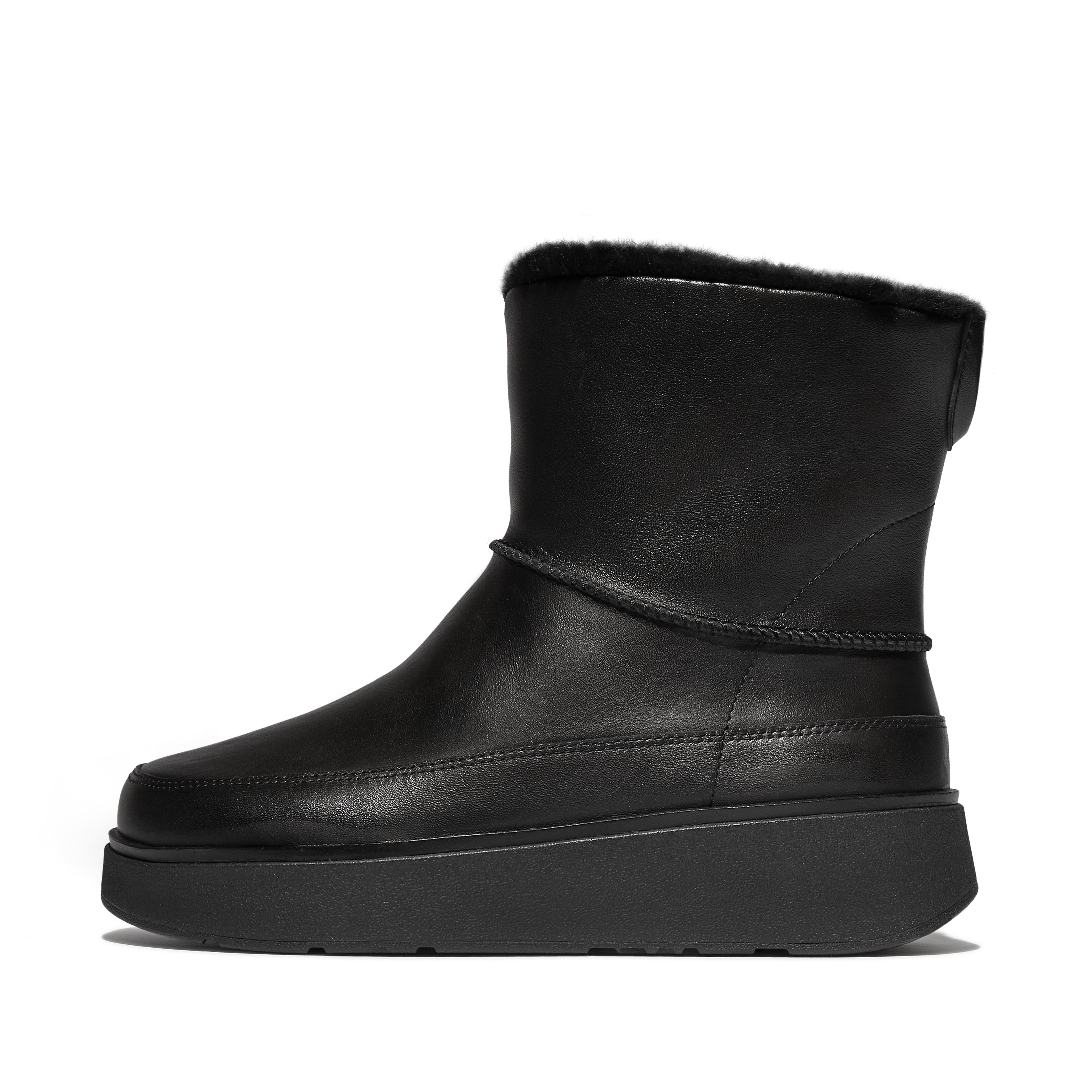 FitFlop GEN-FF Mini Shearling-Lined Leather Boots, Outlet, All Black, Size: US 5.5
