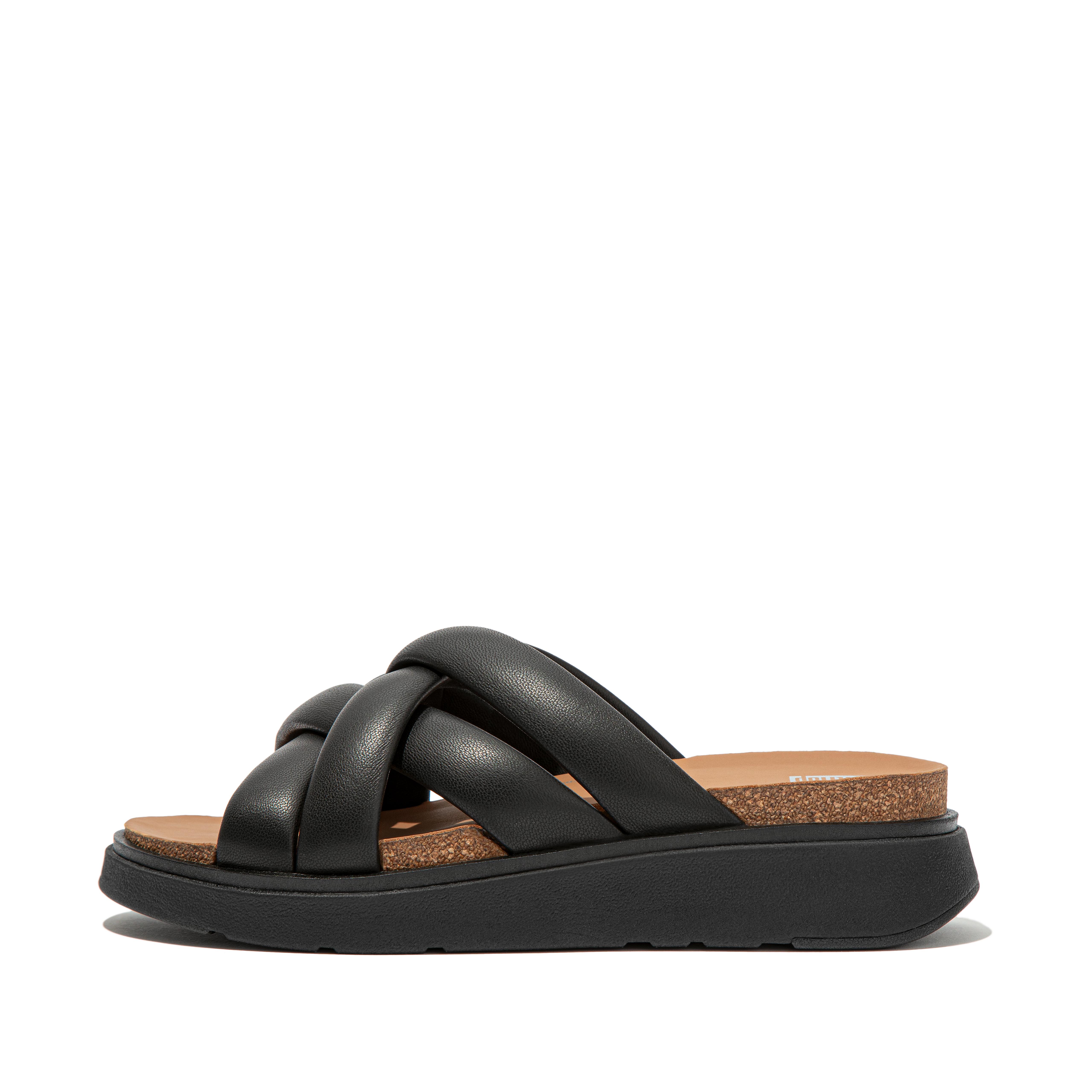 Fitflop Padded-Strap Leather Slides,All Black