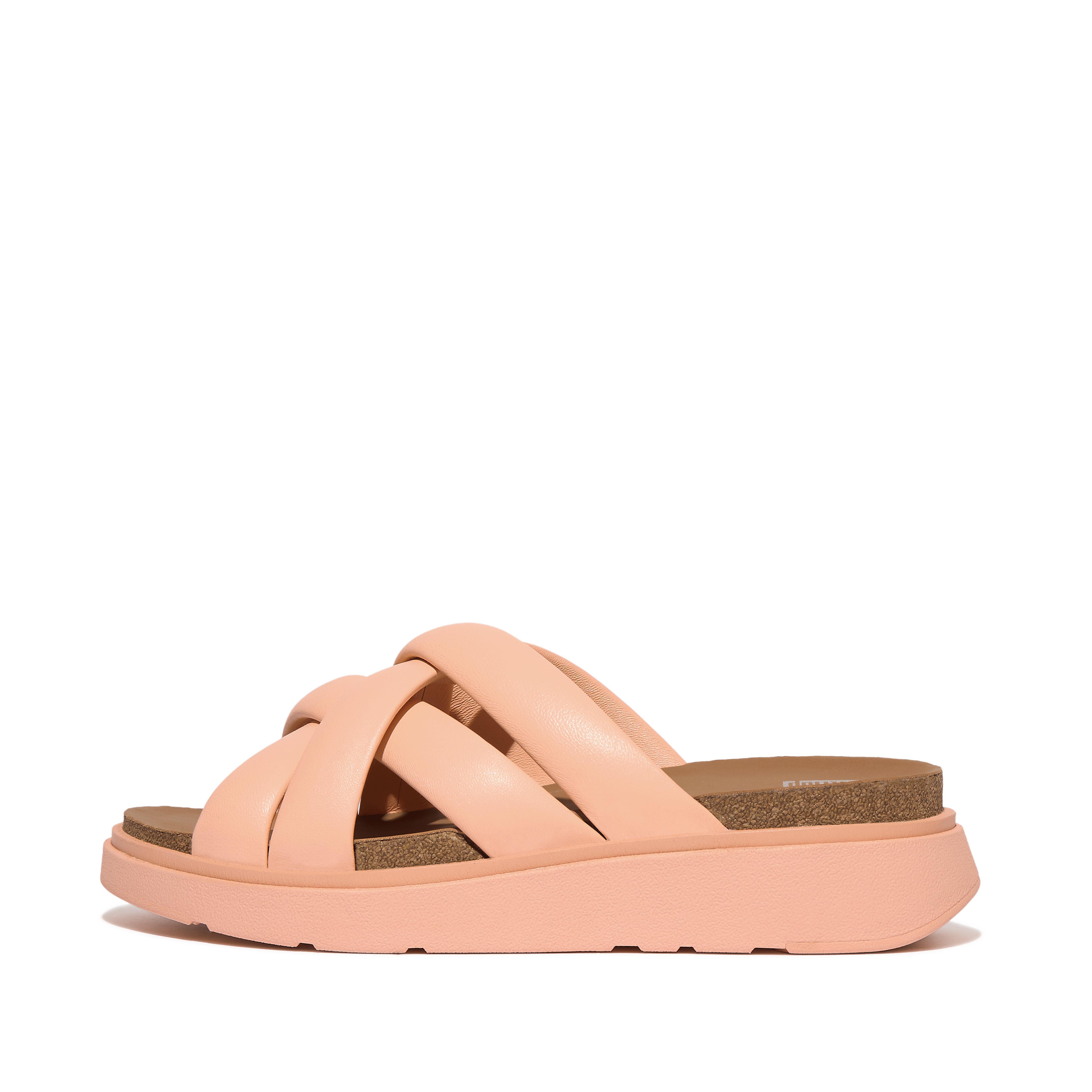 Fitflop Padded-Strap Leather Slides,Blushy