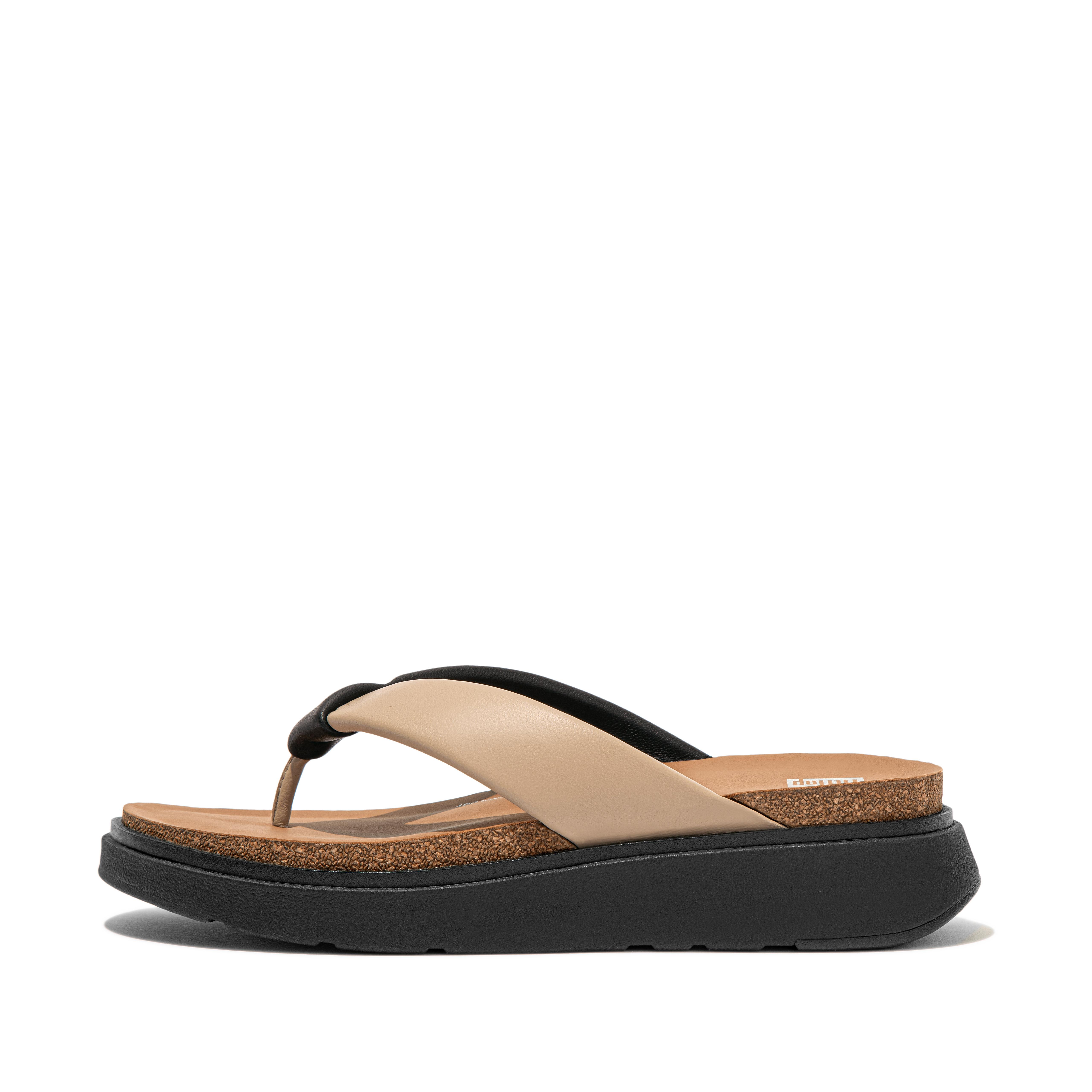Fitflop Padded-Strap Leather Toe-Post Sandals,Latte Beige/Black