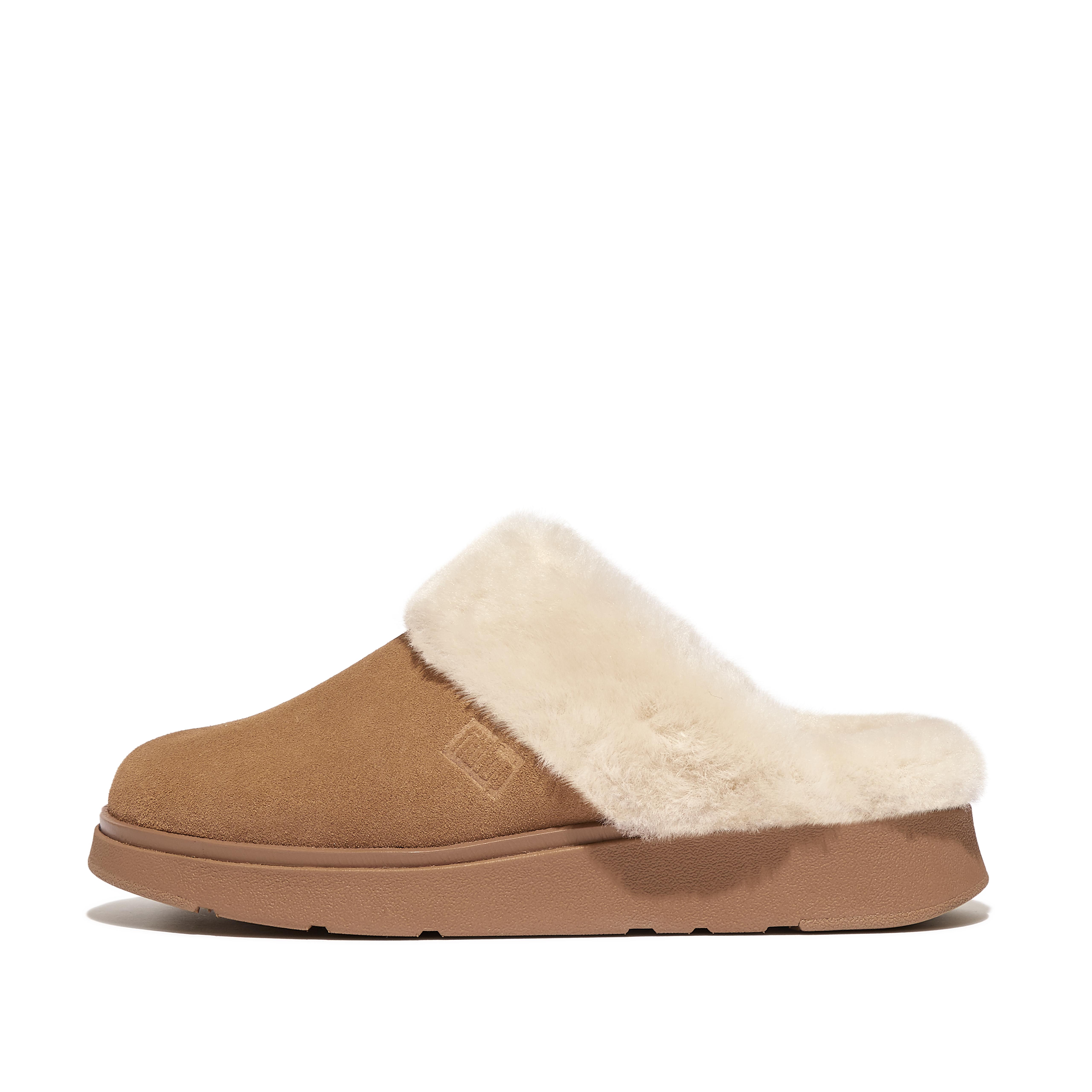 FitFlop GEN-FF Slippers Suede/Sheep Shearling, Outlet, Desert Tan, Size: US 5