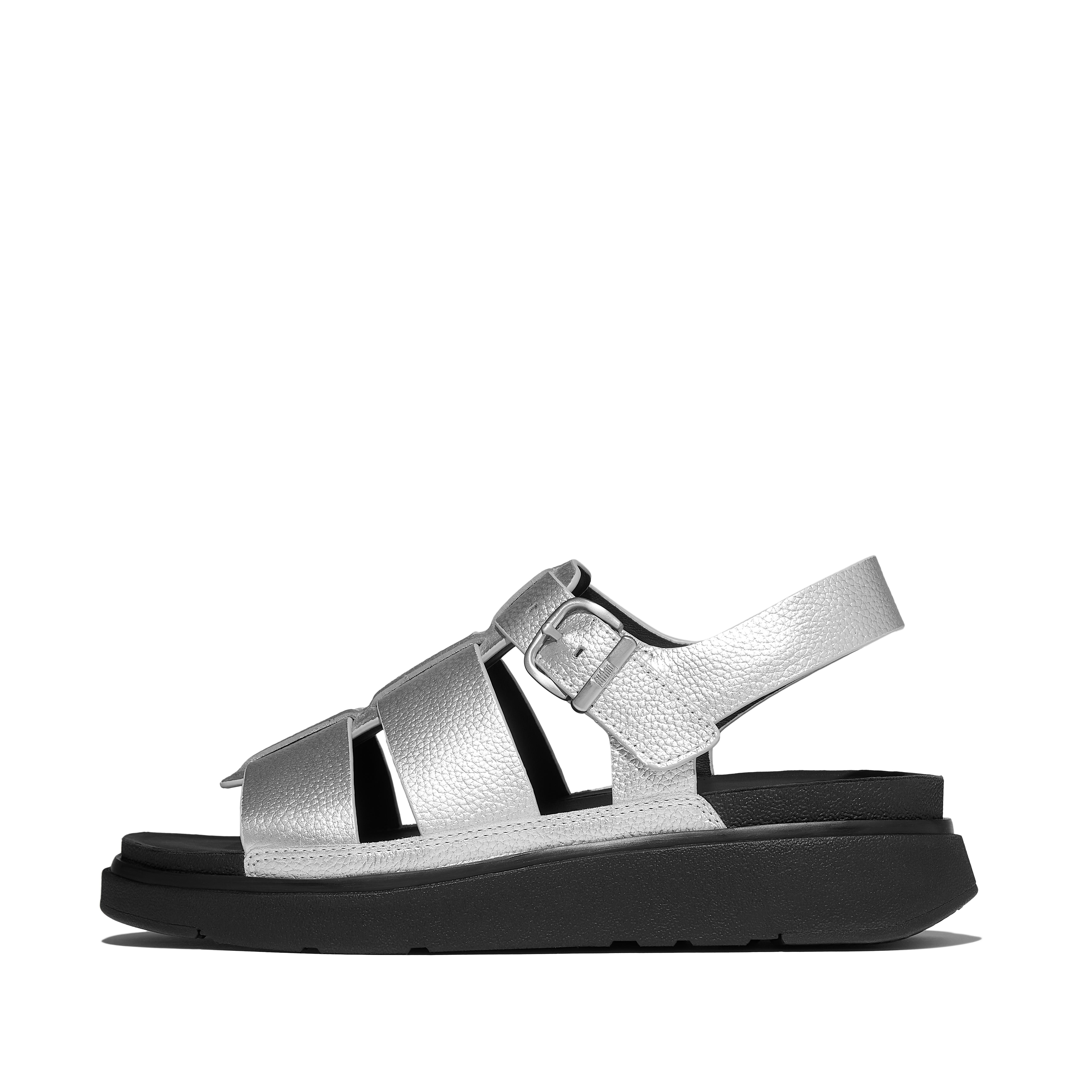 FitFlop GEN-FF Metallic Tumbled-Leather Fisherman Sandals, Full Price, Silver, Size: US 5