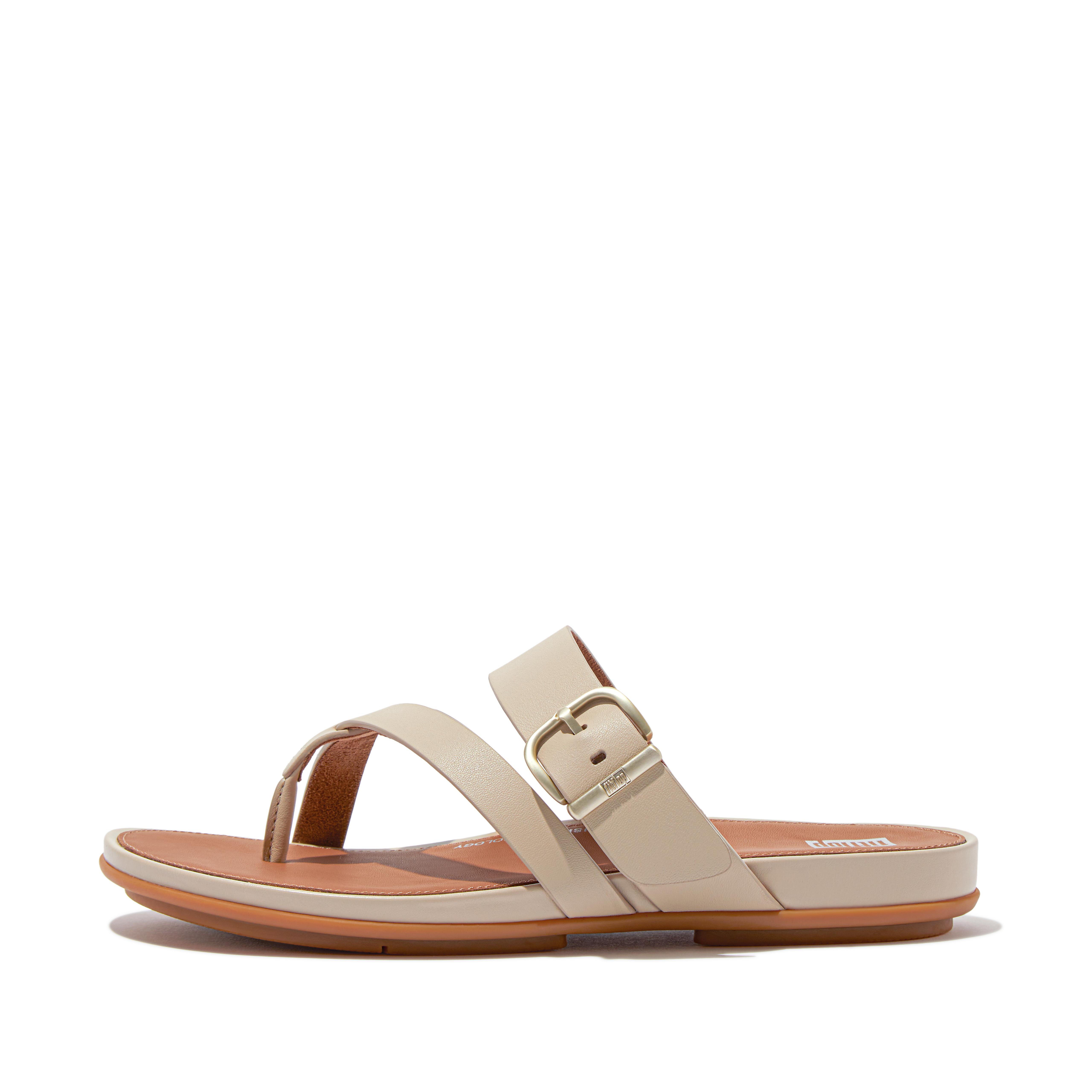 Women GRACIE Buckle Leather Strappy Toe-Post Sandals, Outlet