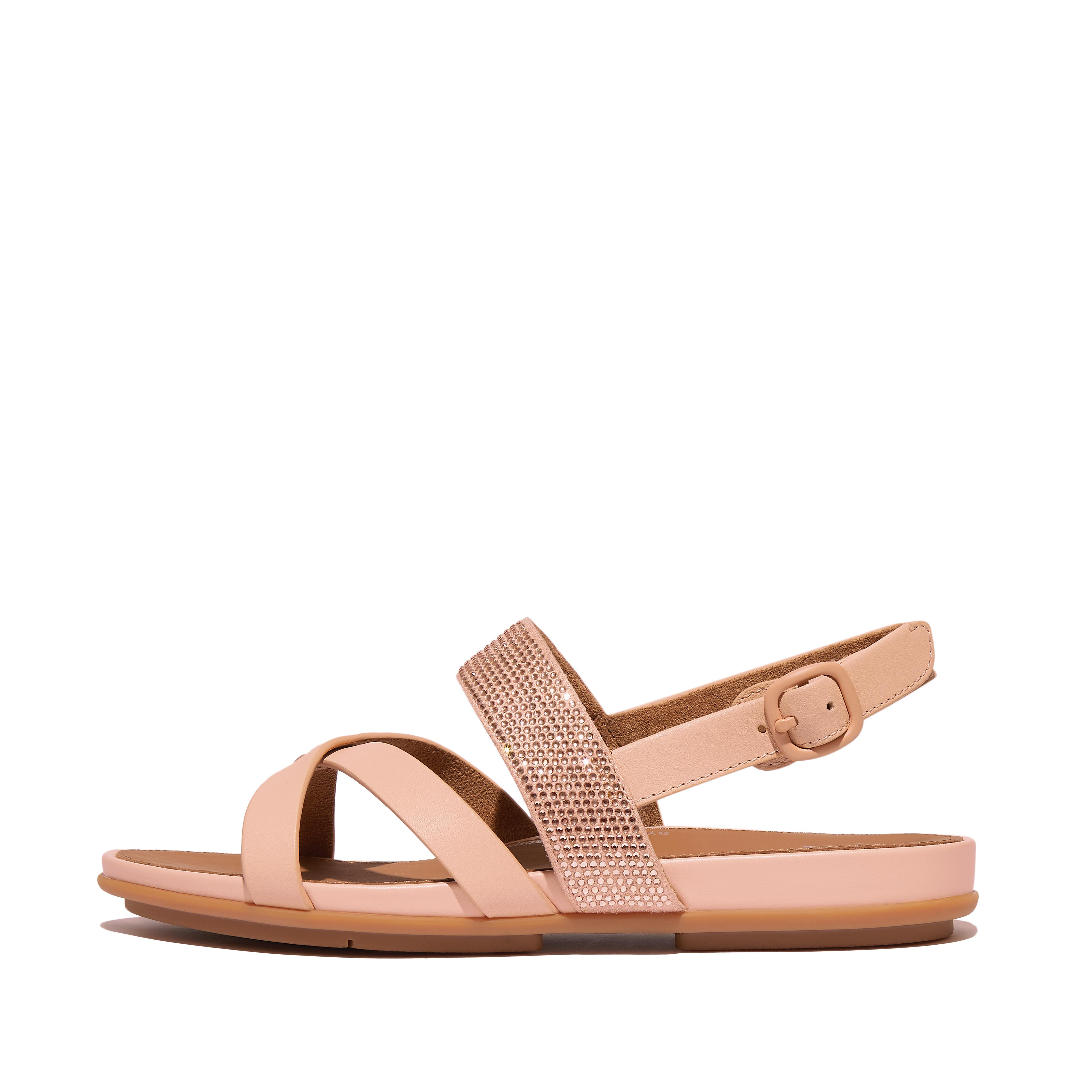 Fitflop Crystal Leather Strappy Back-Strap Sandals,Blushy