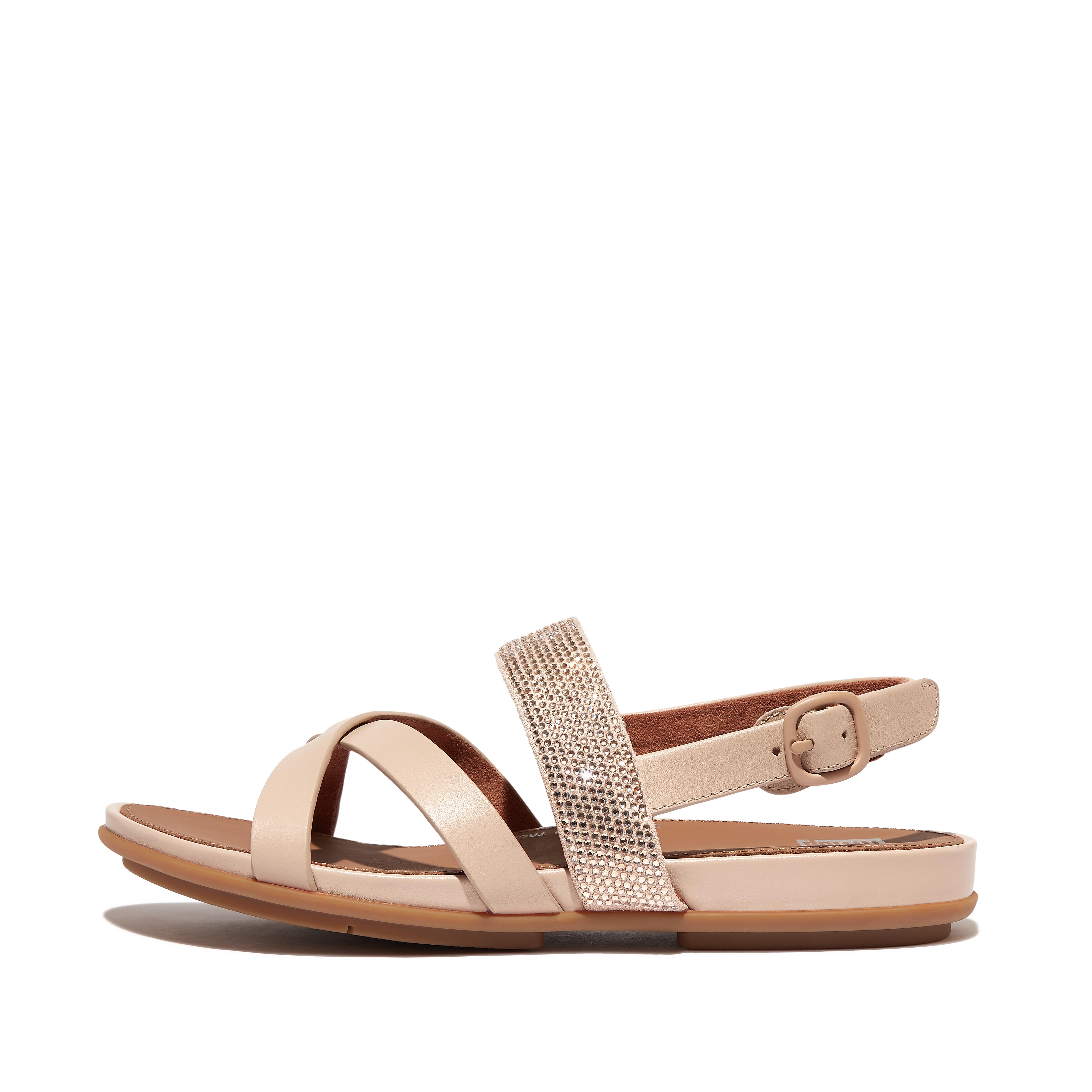 Fitflop Crystal Leather Strappy Back-Strap Sandals,Stone Beige