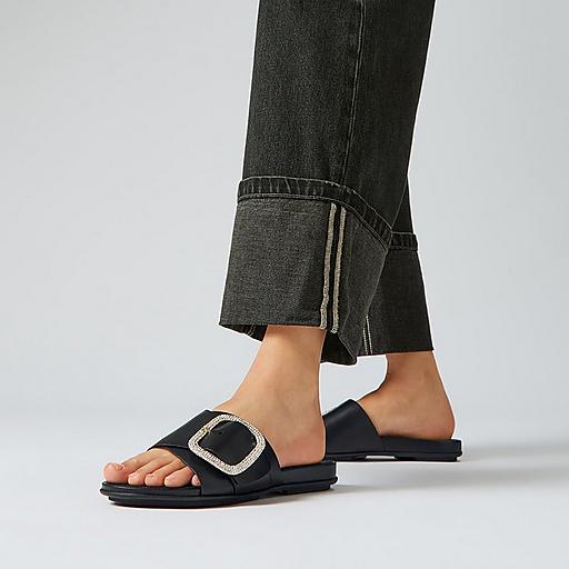FitFlop Gracie Woven クロス スライド サンダル GRACIE JEWEL-DELUXE METALLIC-LEATHER FLIP-FLOPS｜fitflop