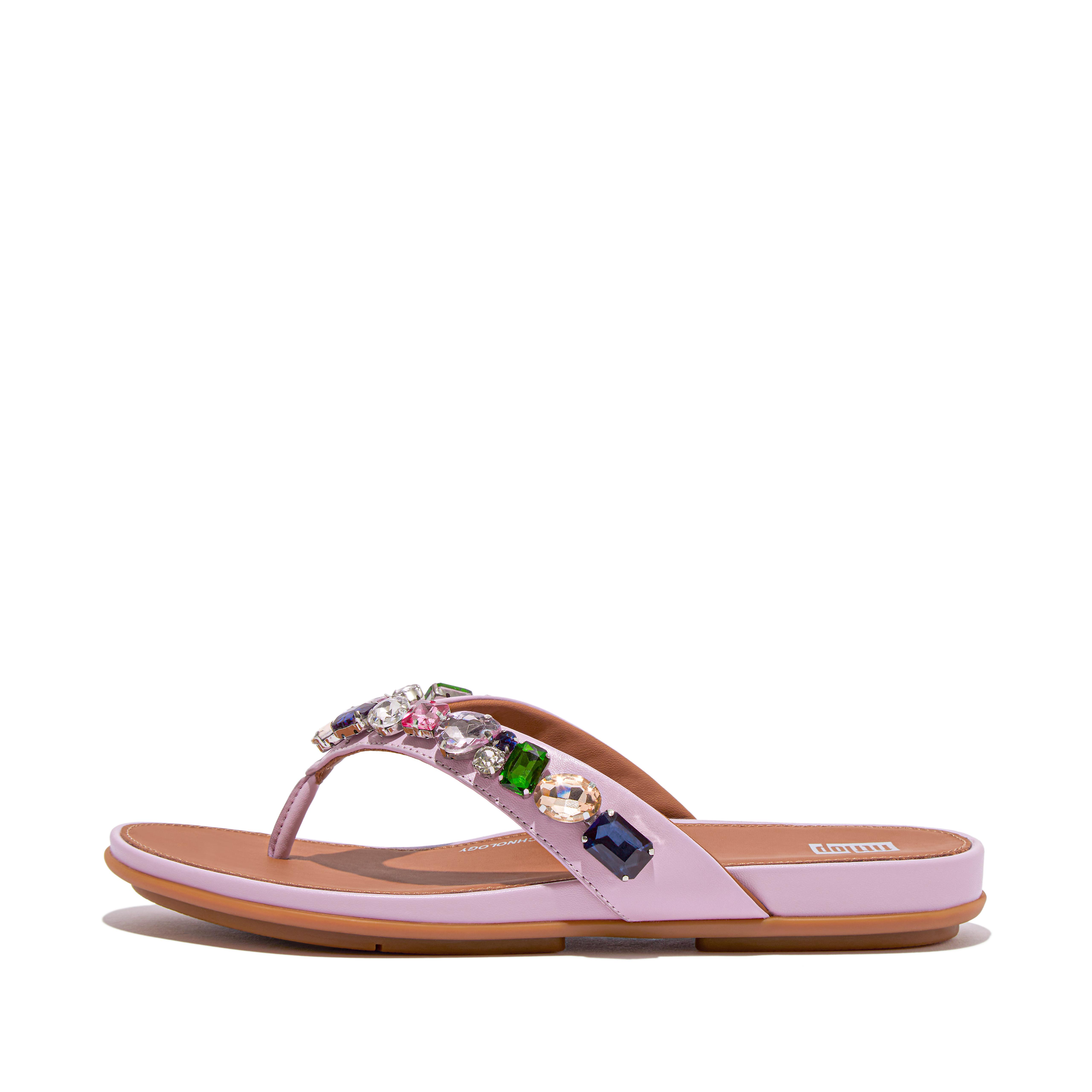 Fitflop Jewel-Deluxe Leather Flip-Flops,wild lilac