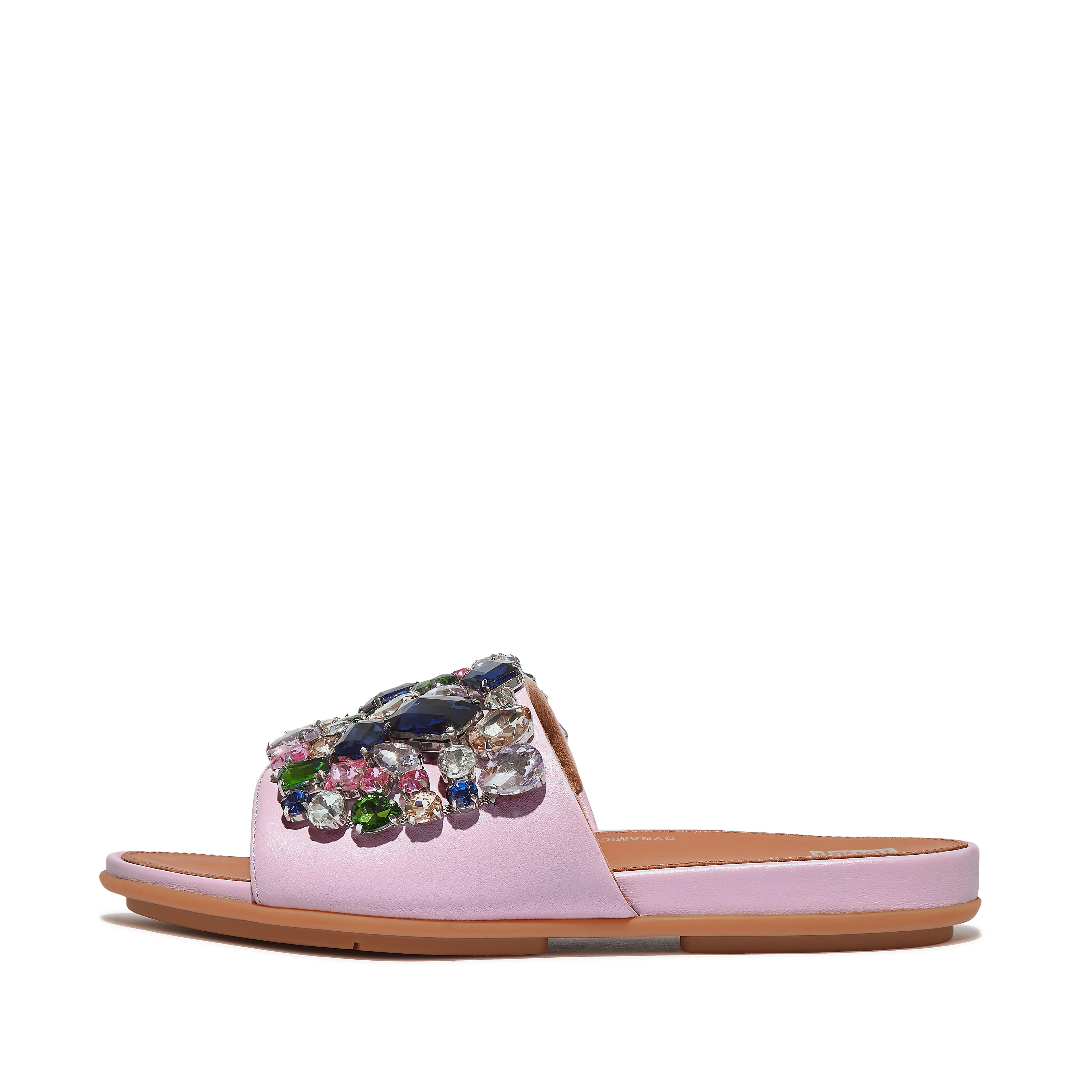 Fitflop Jewel-Deluxe Leather Slides,wild lilac