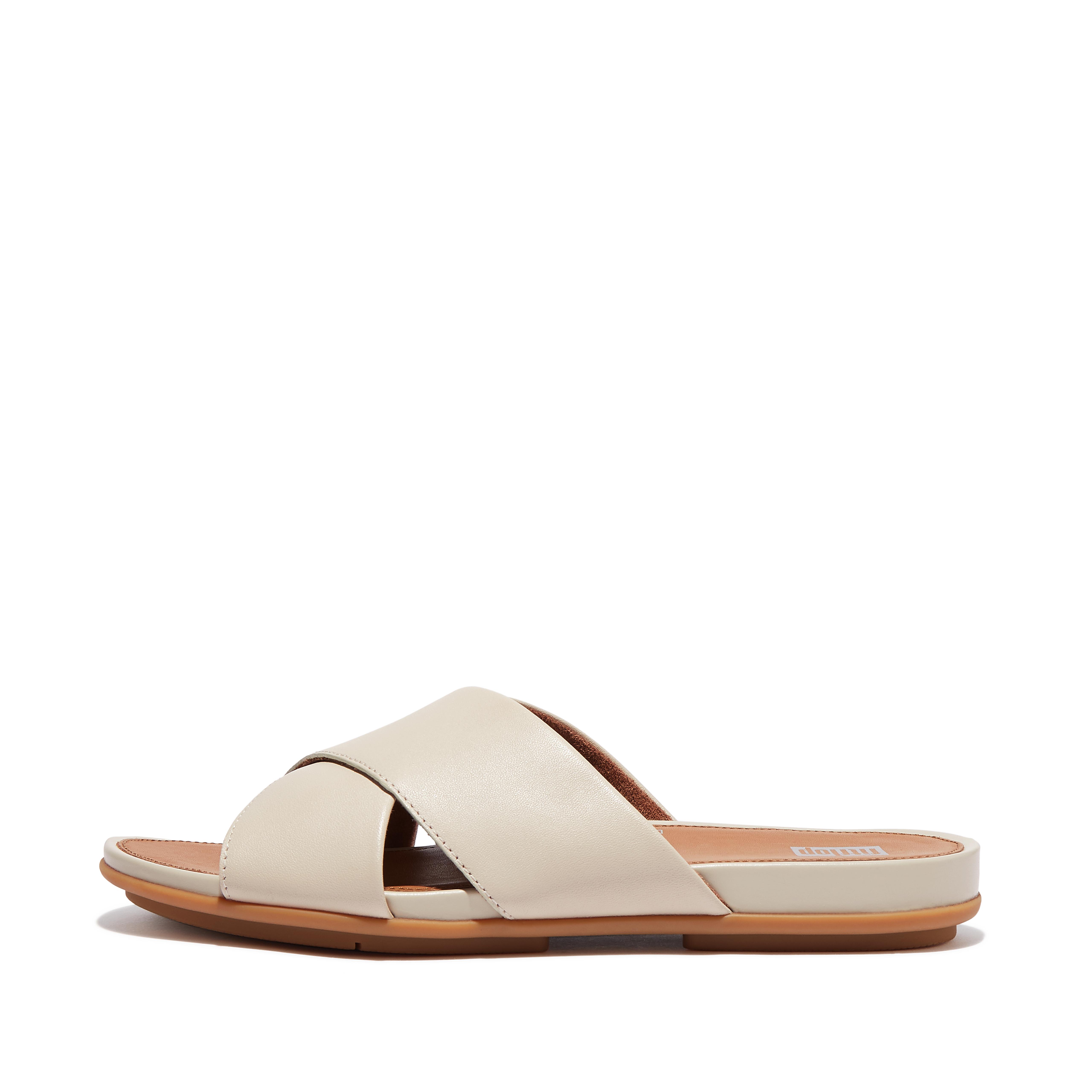 Women GRACIE Leather Cross Slides, Outlet