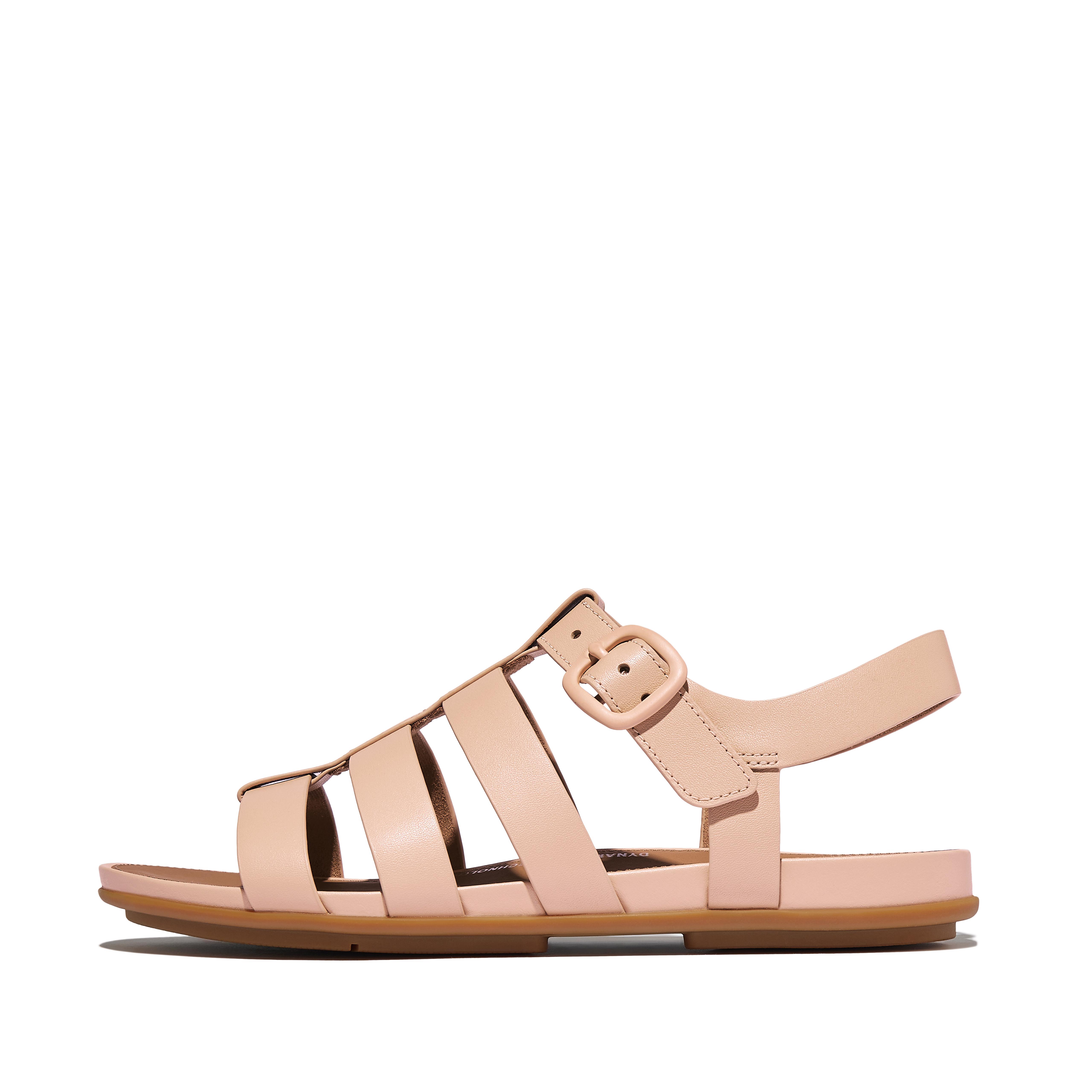 GRACIE Matt-Buckle Leather Fisherman Sandals