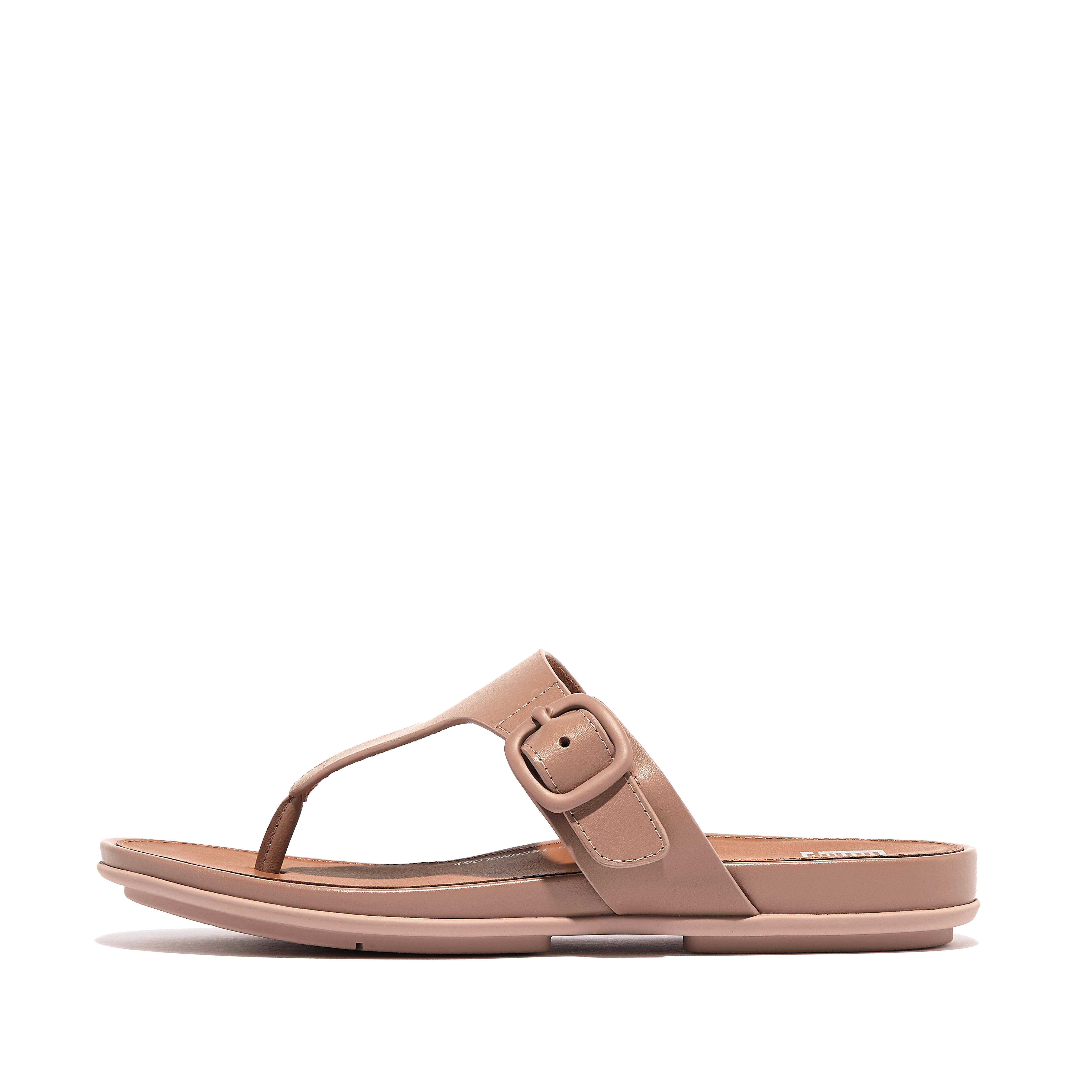 핏플랍 샌들 Fitflop Matt-Buckle Leather Toe-Post Sandals,Beige