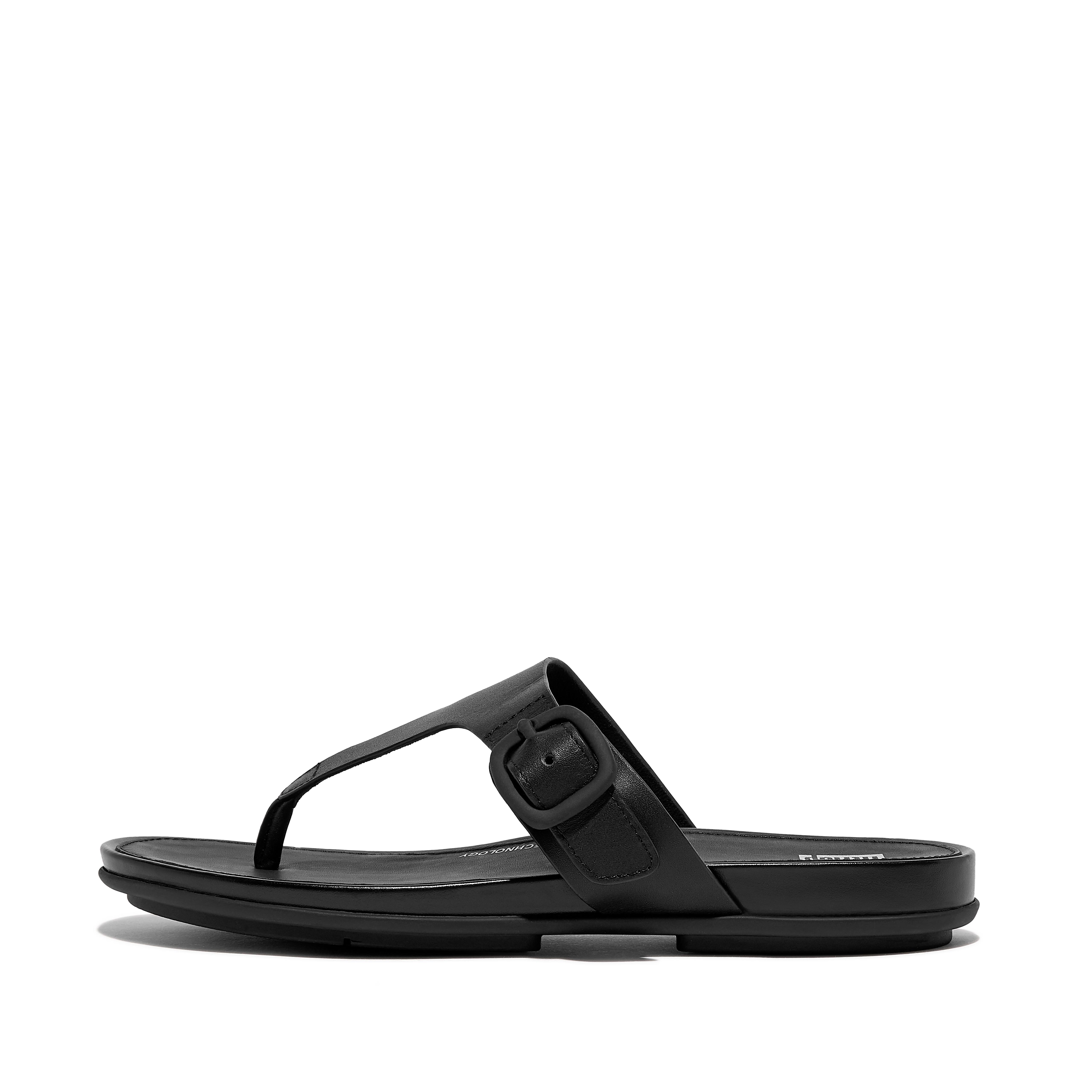 핏플랍 샌들 Fitflop Matt-Buckle Leather Toe-Post Sandals,All Black