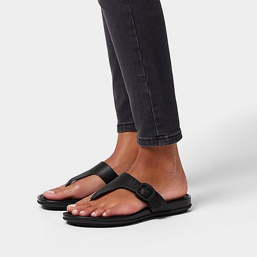 FitFlop フィットフロップ Gracie Rubber-Buckle Leather Toe Post