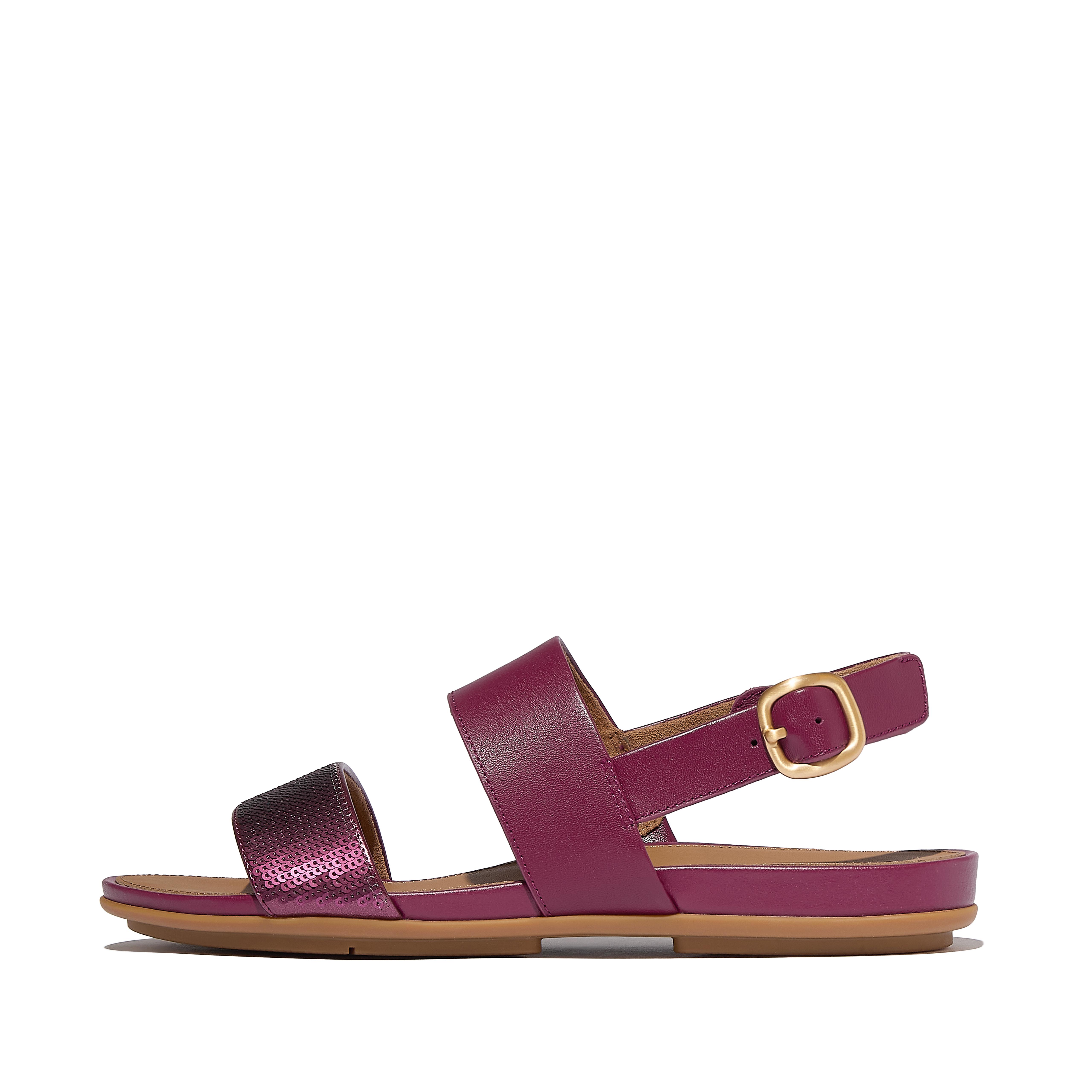 Gracie Sequin Leather Back-Strap Sandals