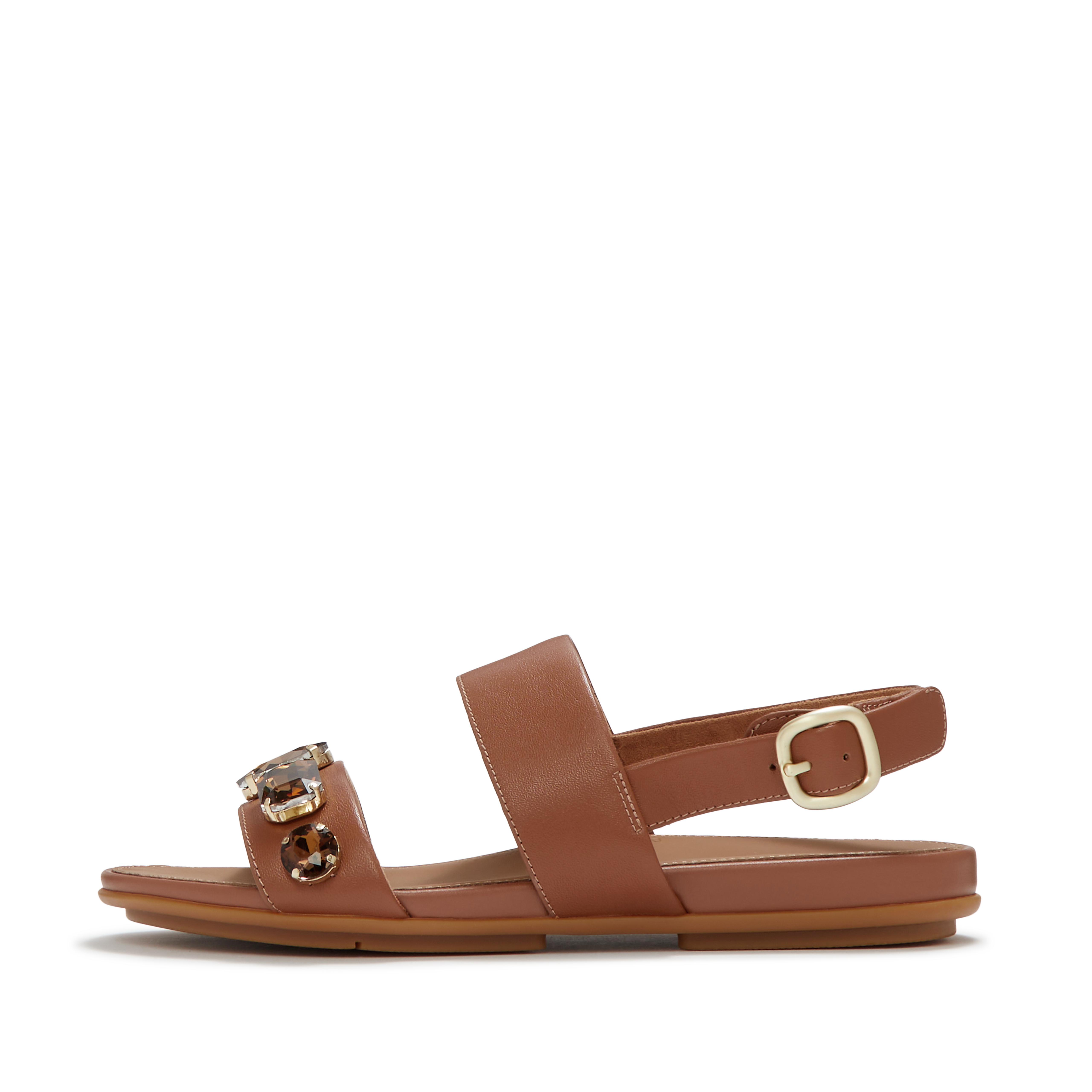 Fit Flop  Gracie Ultra-Jewel  Back-Strap Sandals Deep Tan Leather in Women's size 4